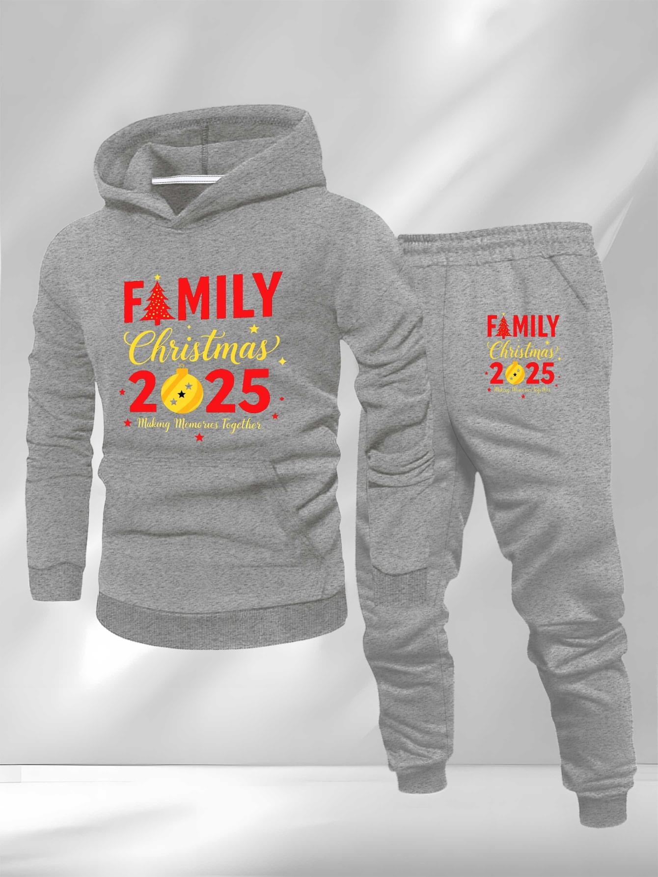 Family Christmas Making Memories Large Size Men's Sweatshirt Suit, Plus Size, Family Gatherings, Casual Loungewear, Relaxed Fit, Holiday Fashion, Easy Care, Comfortable Fabric, Lounge Suit, Oversized Clothing, Big And Tall Men, Christmas Gift
