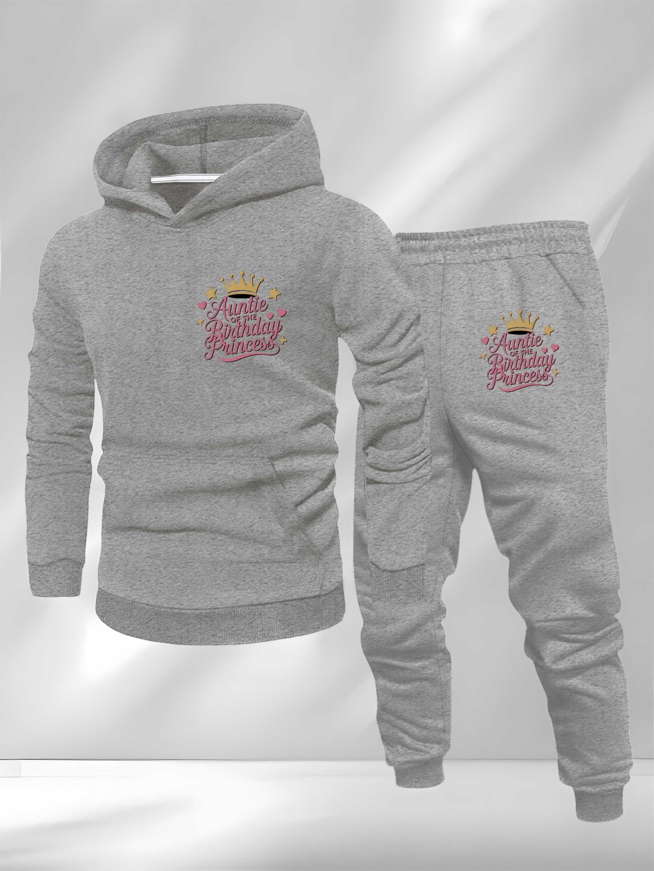 Auntie Birthday Princess Glitter Crown Large Size Men's Sweatshirt Suit, PLUS SIZE, Lounge Suit, Party Clothing, Graphic Print, Glitter Design, Easy Care, Machine Washable, Unisex Style, Big And Tall Men