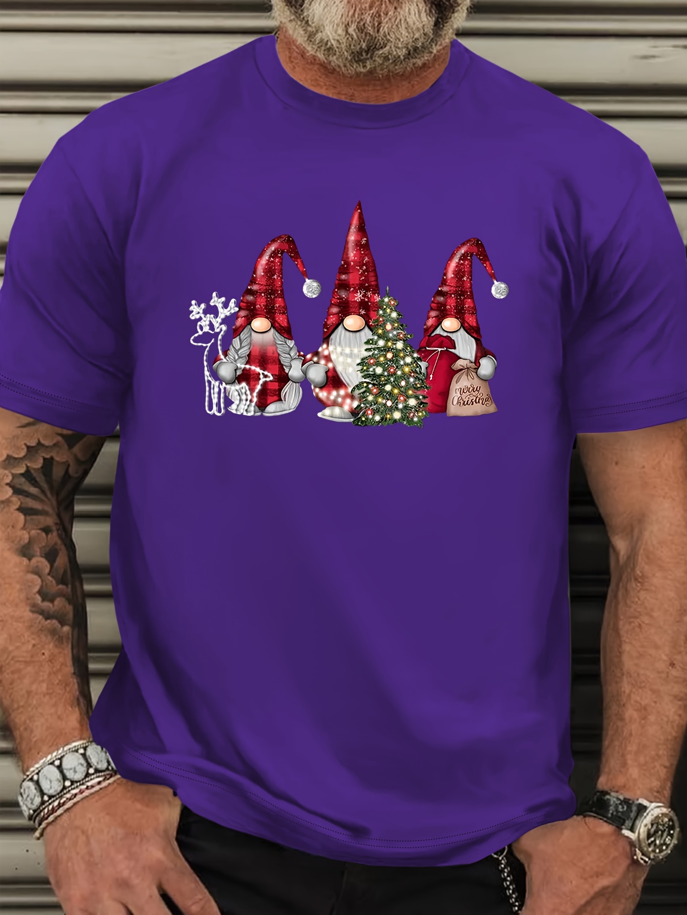 Plus Size Men's Elves Graphic Print T-shirt, Casual Short Sleeve Crew Neck Tee, Men's Clothing For Summer Outdoor