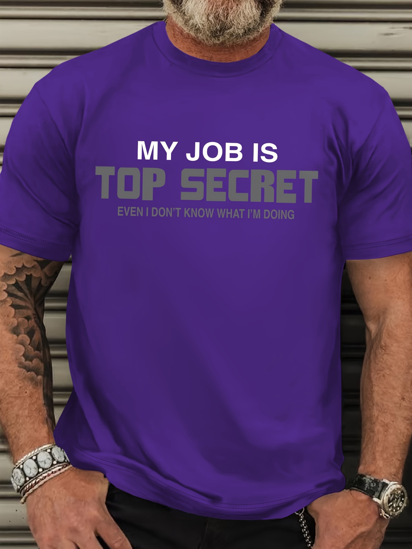 Plus Size Men's Casual T-Shirt - Humorous 'My Job Is Top Secret, Even I Don't Know What I'm Doing' Slogan - Breathable Polyester, Round Neck, Short Sleeve - For Spring/Summer/Fall - Perfect for Men - Ideal Gift for Funny Guys