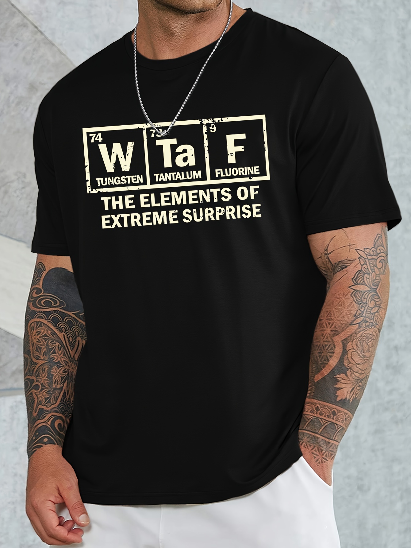 Plus Size Men's Casual Crew Neck T-Shirt with Periodic Table 