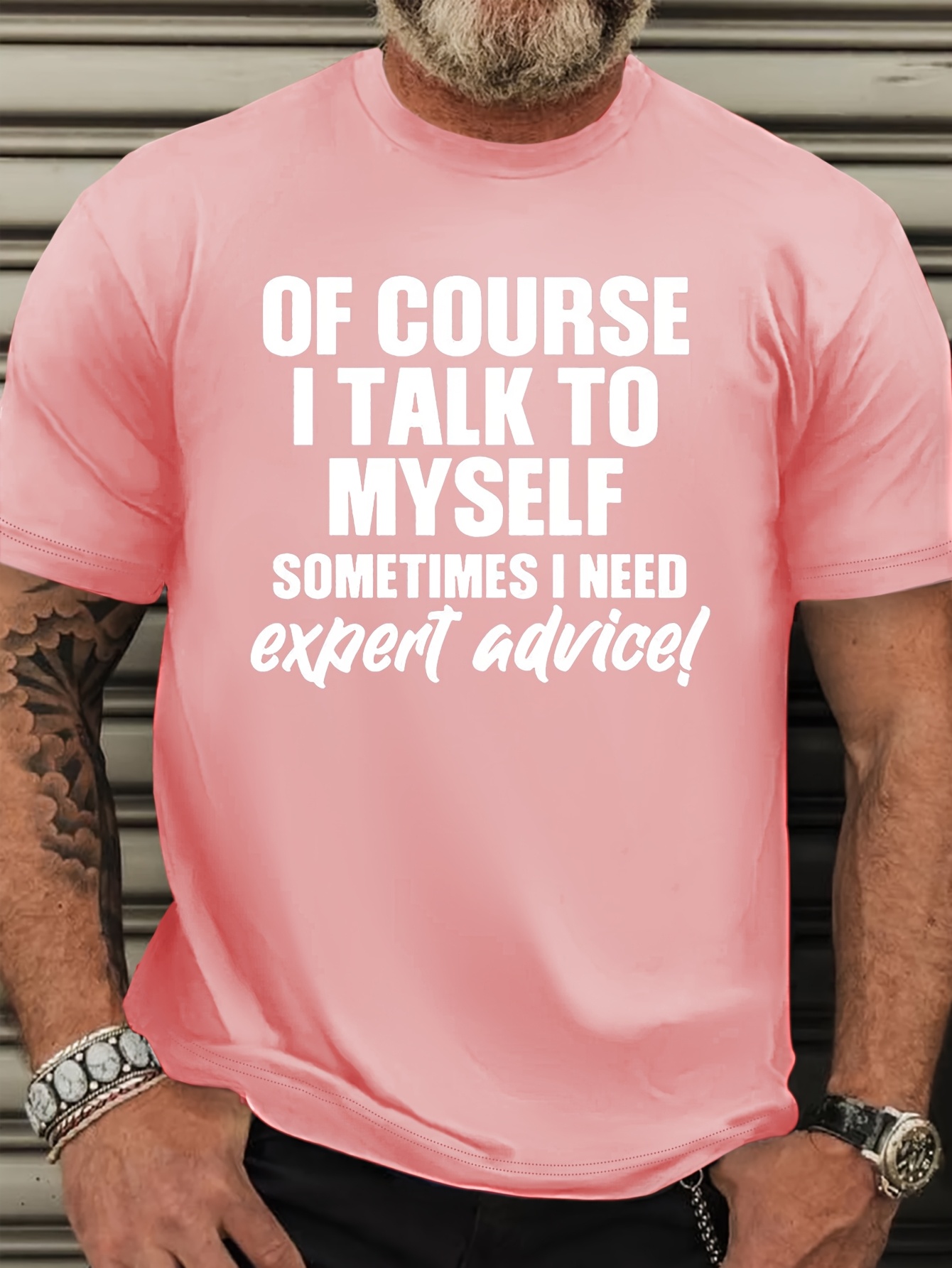 Plus Size Men's 'OF COURSE I TALK TO MYSELF...' Graphic Tee - Casual Round Neck Short Sleeve T-Shirt, Breathable Polyester, Machine Washable, Plus Size
