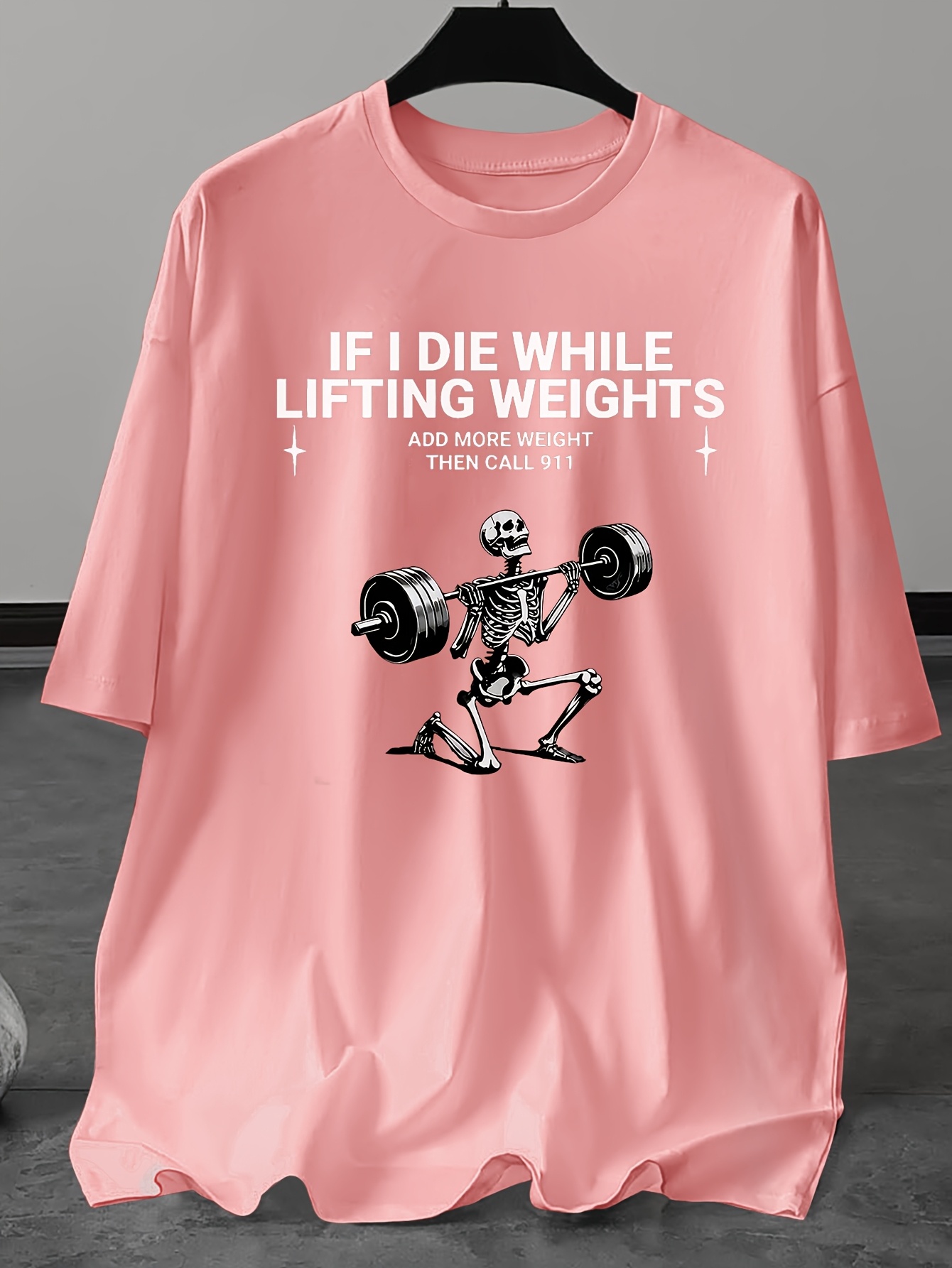 Plus Size Men's Casual Crew Neck T-Shirt - Polyester Knit Fabric with Slight Stretch, Regular Fit, Humorous Weightlifting Slogan - For Summer - Perfect for Men Who Love Fitness & Humor