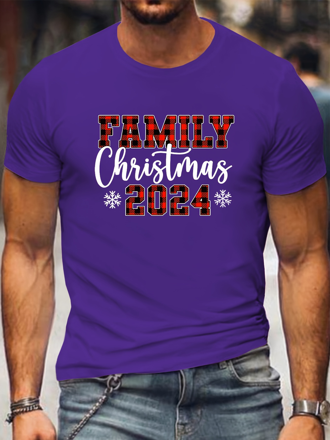 Plus Size Men's Family Christmas 2024 Graphic Print T-shirt, Casual Short Sleeve Crew Neck Tee, Men's Clothing For Summer Outdoor