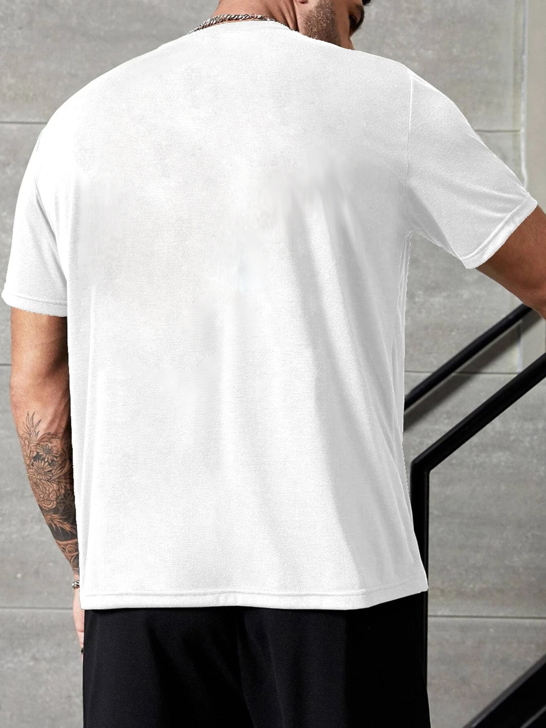 Men's Casual Crew Neck T-Shirt with Unique Cross Print, 100% Polyester Knit Fabric, Medium Stretch, All-Season Short Sleeve Tee, Regular Fit - 180gsm, Plus Size