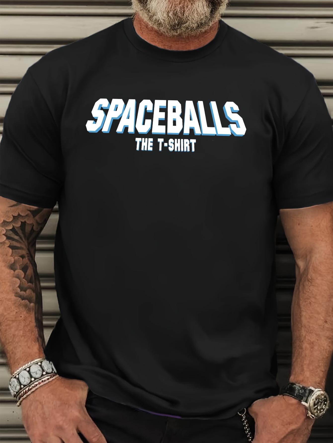 Men's Big & Tall Casual Streetwear T-Shirt - Vibrant Purple Spaceballs Graphic Tee with Bold Letter Print, 100% Polyester, Lightweight 180gsm, Machine Washable Summer Short Sleeve Round Neck Top, PLUS SIZE
