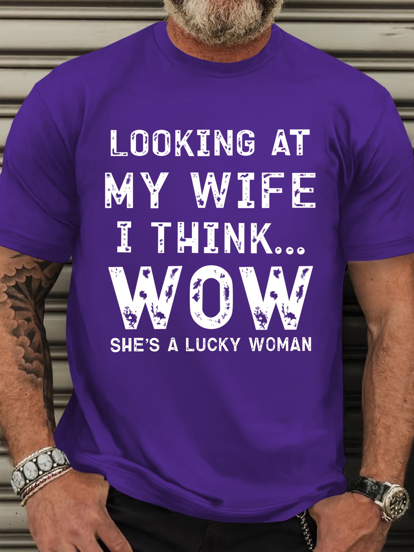 Men's Plus Size Casual Round Neck T-Shirt with Slogan 