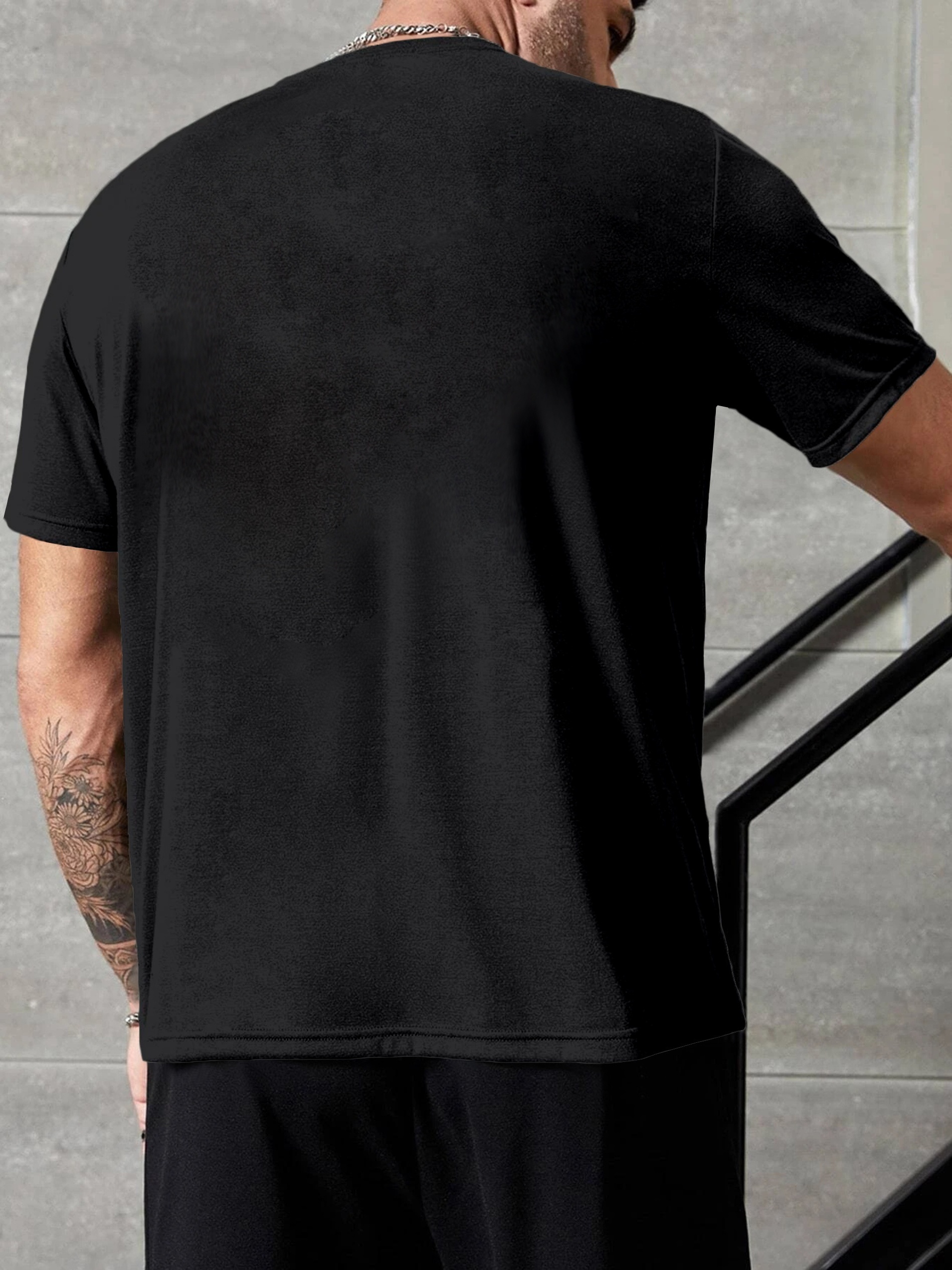 Men's Casual Crew Neck T-Shirt with Unique Cross Print, 100% Polyester Knit Fabric, Medium Stretch, All-Season Short Sleeve Tee, Regular Fit - 180gsm, Plus Size