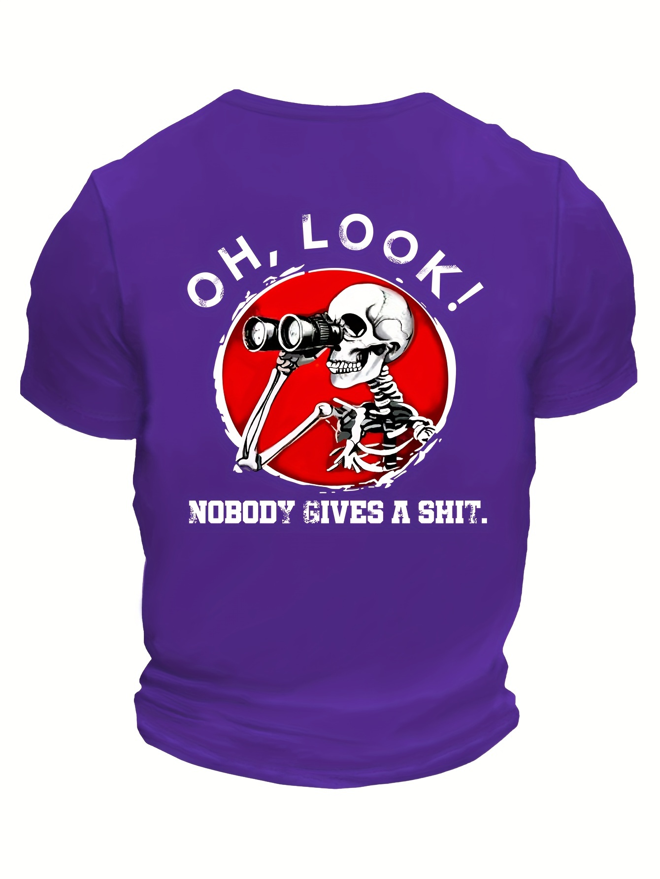 Mens Plus Size Casual Crew Neck T-Shirt with Skull Print & Slogan - Polyester Knit Fabric, Medium Stretch, Regular Fit, All-Season Adult Tee