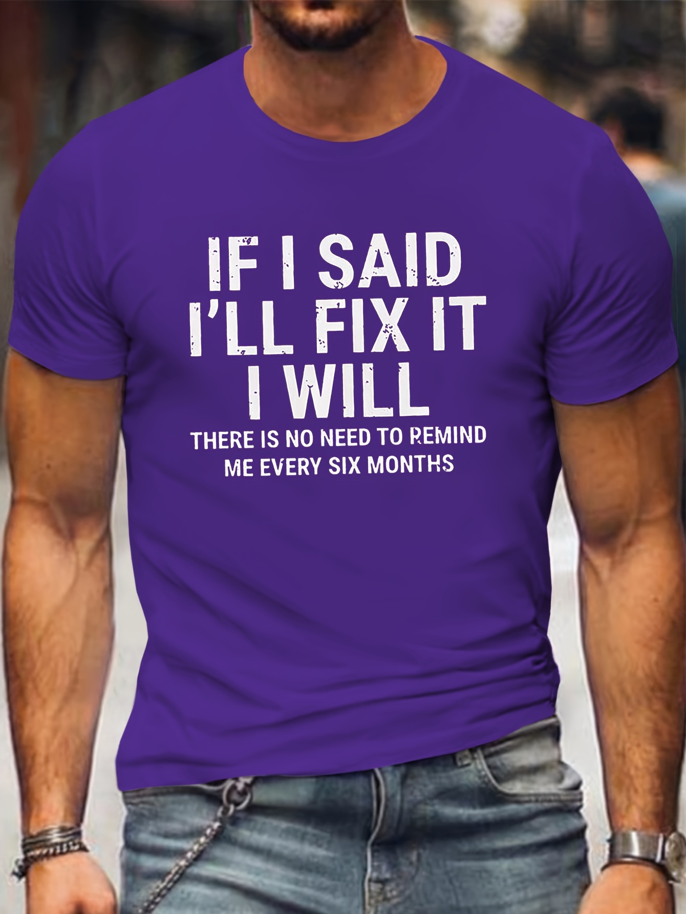 Relaxed Fit, Plus Size Men's 'If I Said I'll Fix It, I Will' Graphic Tee - Casual Round Neck Short Sleeve T-Shirt, Breathable Polyester, Machine Washable - Perfect for Spring/Summer/Fall, For Men - Casual Wear - Great Gift for Fathers Day