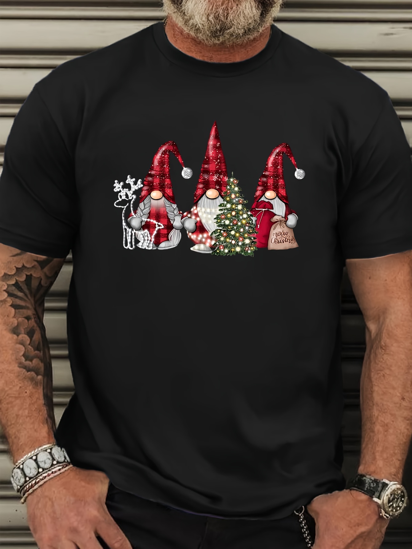 Plus Size Men's Elves Graphic Print T-shirt, Casual Short Sleeve Crew Neck Tee, Men's Clothing For Summer Outdoor