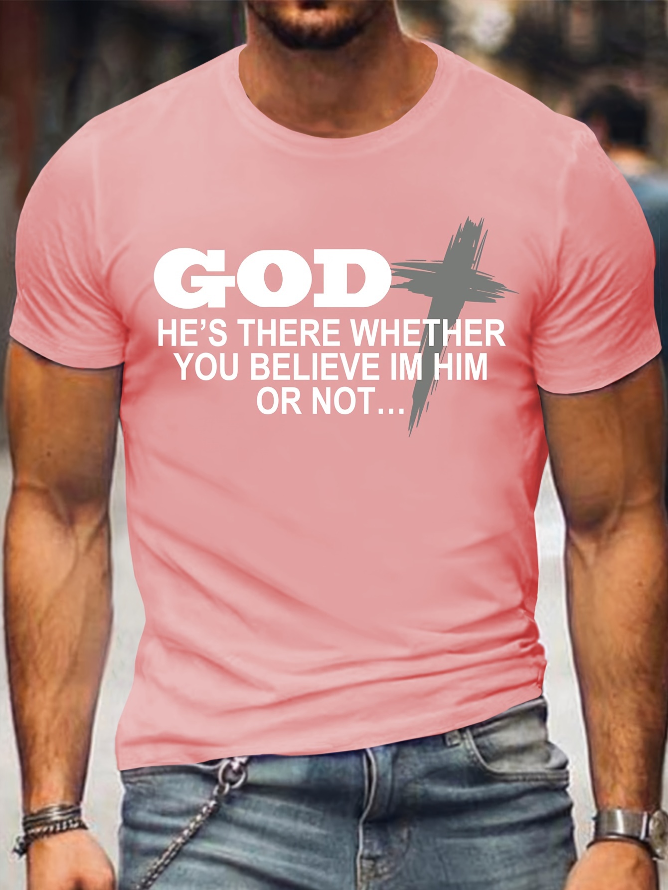 Men's Plus Size Crew Neck T-Shirts with Slogan Print |   Casual Polyester Knit Fabric |   Medium Stretch |   Regular Fit |   All-Season Adult Tops with Alphabet Pattern