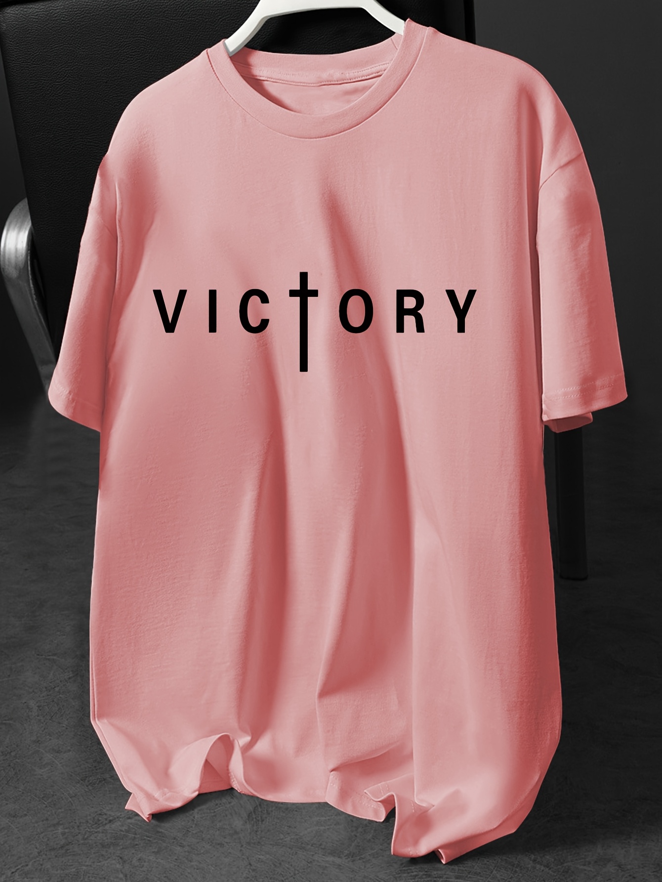 Men's Big & Tall White Oversized Short Sleeve T-Shirt - VICTORY Print & Slogan, Soft Breathable Round Neck Casual & Athletic Tee for Events, Casual Attire, Team Uniforms - Victory Symbol Lettering (Machine Washable), PLUS SIZE