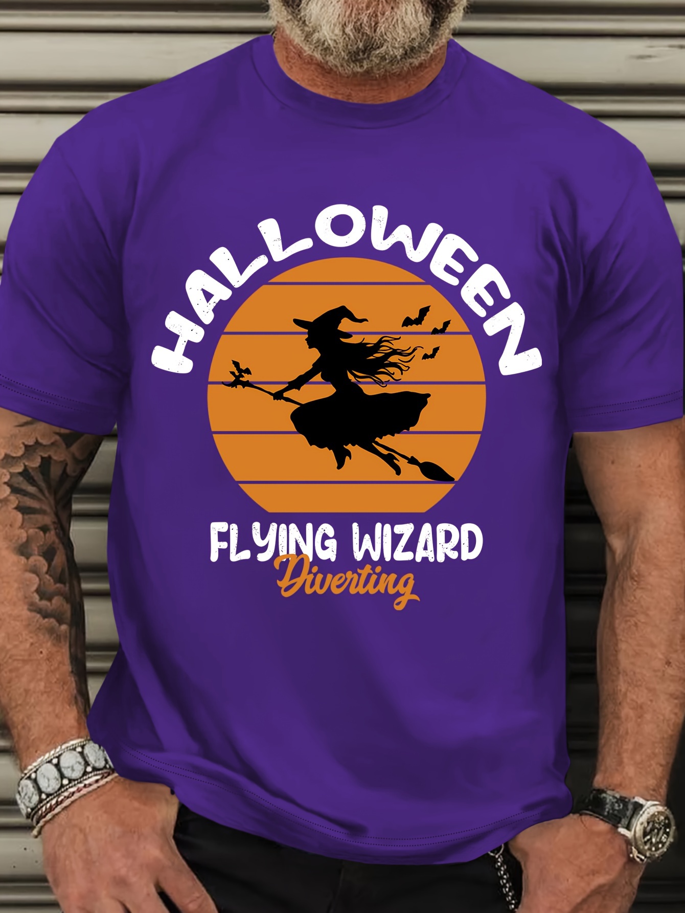 Mens Plus Size Halloween Graphic Tee - Casual Round Neck Short Sleeve T-Shirt with Letter Print, Breathable Polyester Fabric, Plus Size