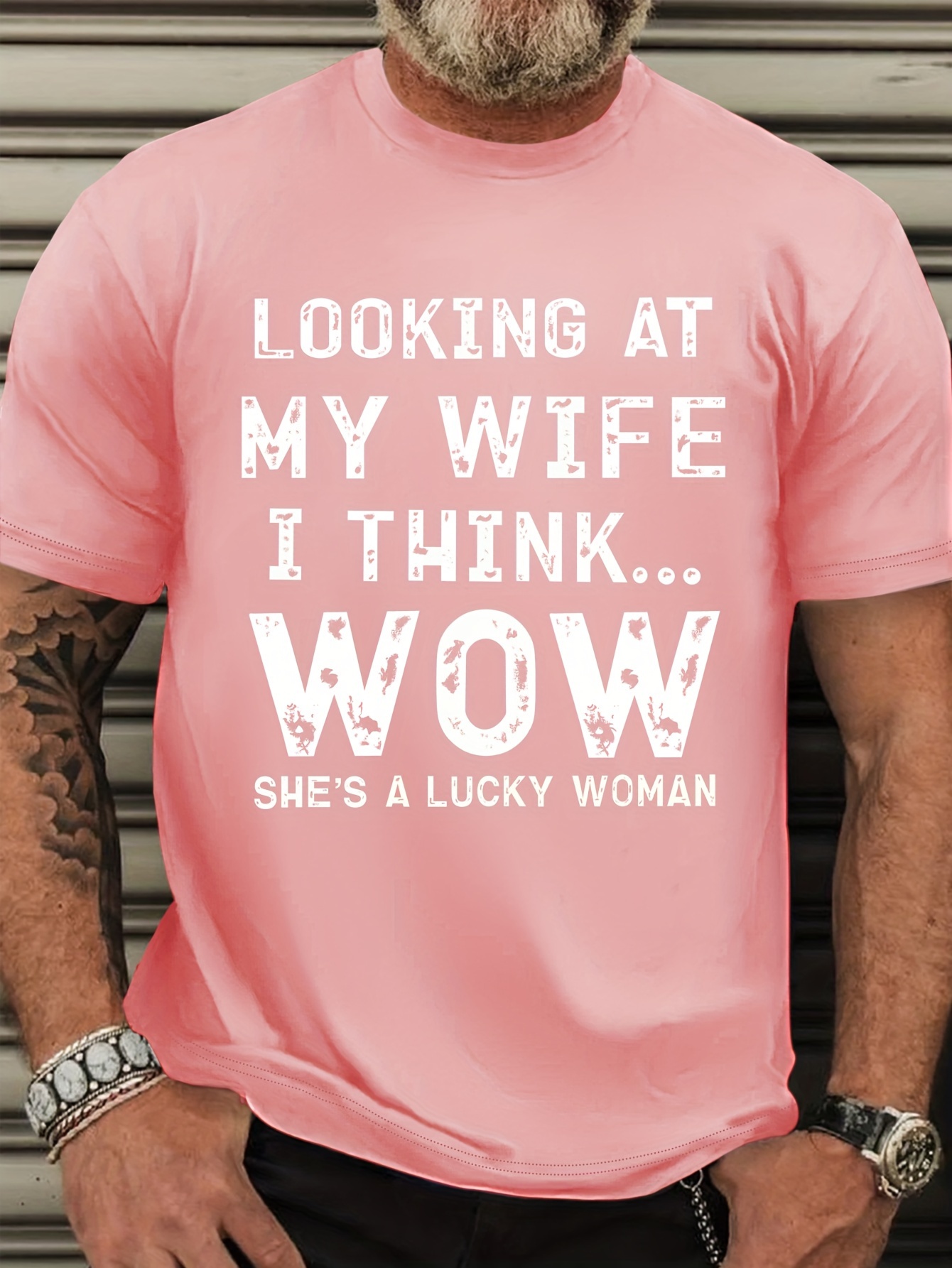 Men's Plus Size Casual Round Neck T-Shirt with Slogan 