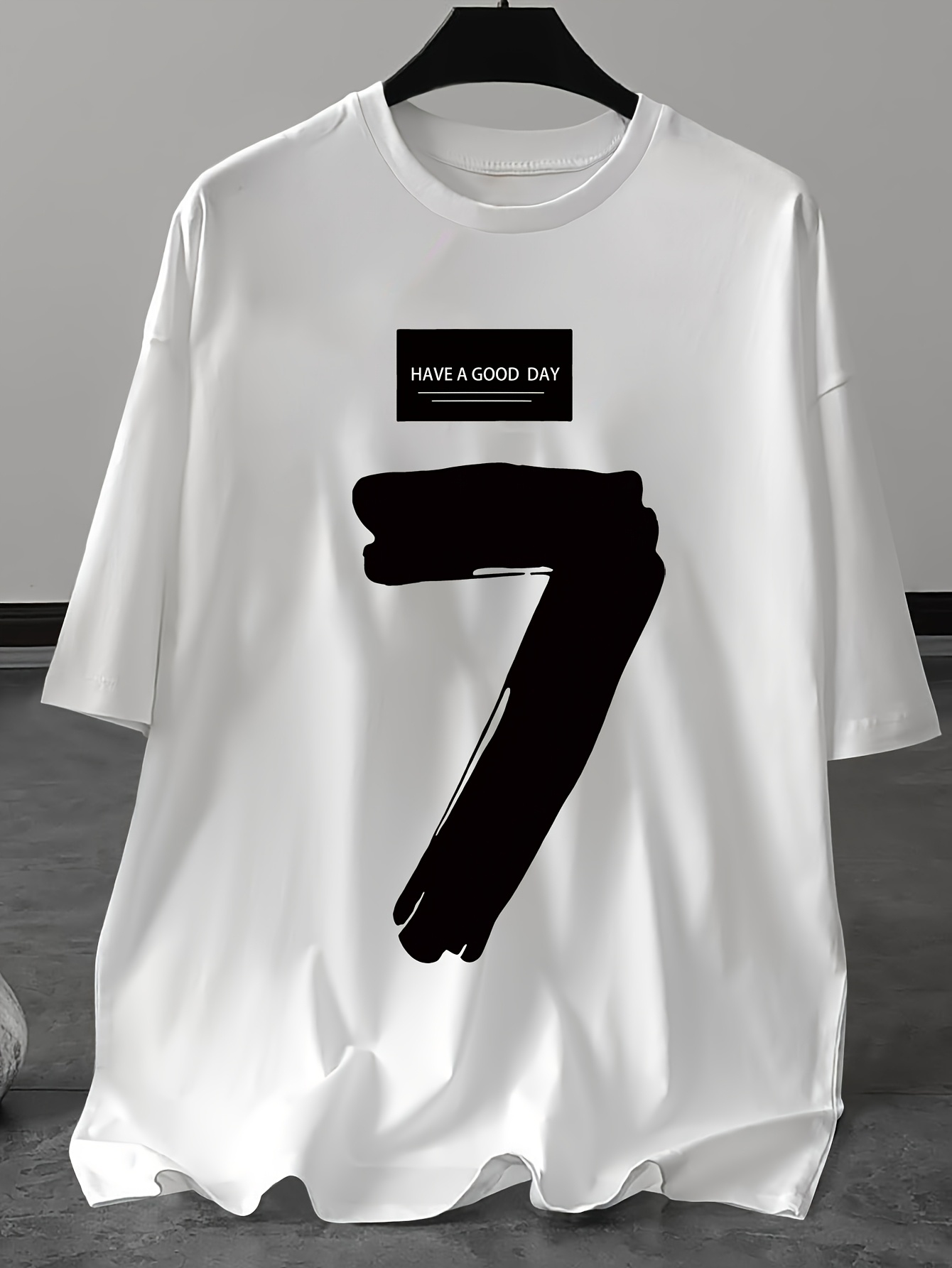 Men's Oversized Big & Tall Short Sleeve T-Shirt - Casual & Sporty Round Neck Summer Tee with 'Have a Good Day' & Number 7 Print, Soft Breathable Fabric for Casual Attire, Gym, Outings - Machine Washable S-XXL Sizes, PLUS SIZE