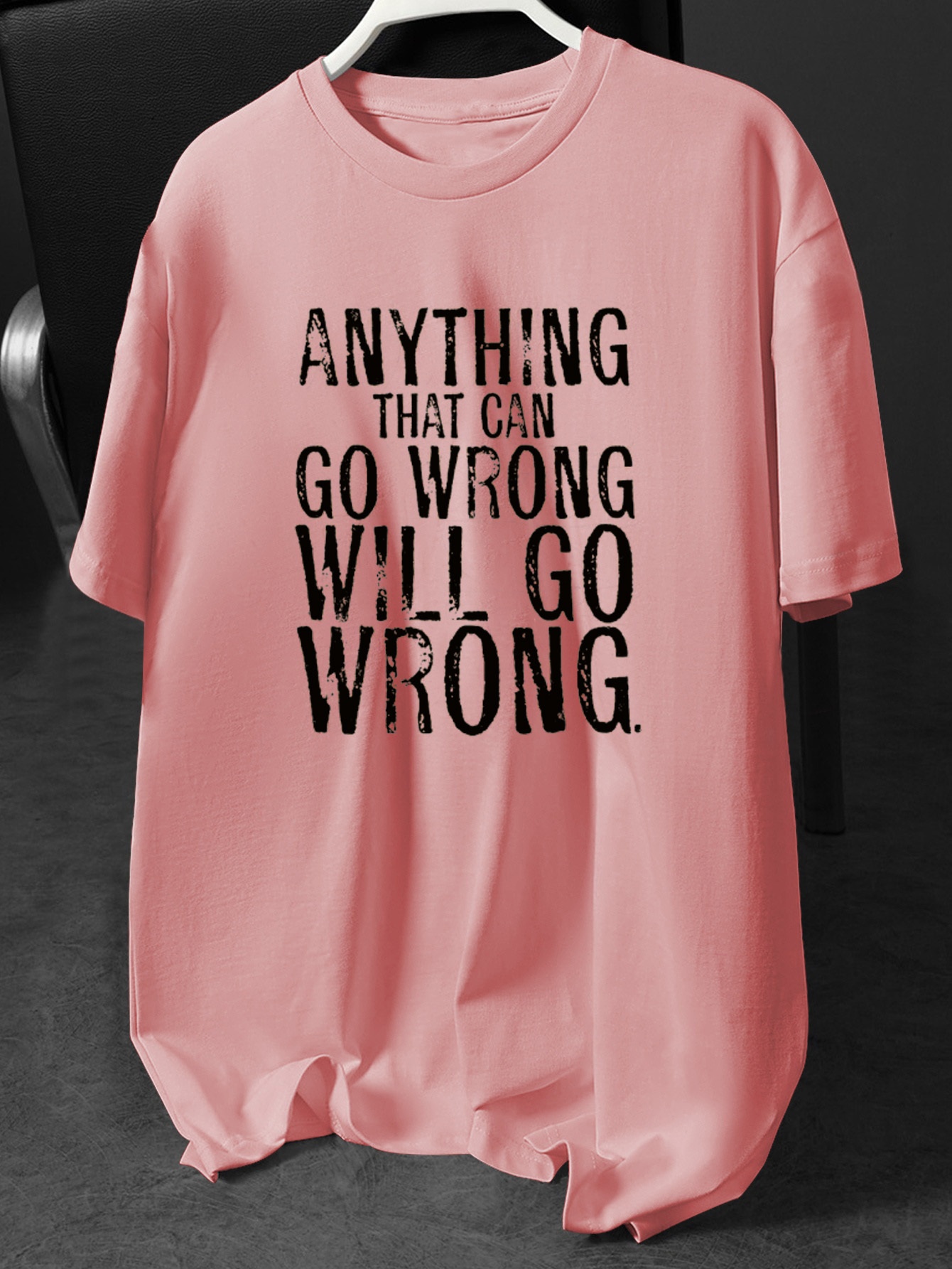 Plus Size Men's Short Sleeve T-Shirt with Street Style, Vintage Distressed Murphy's Law Slogan 