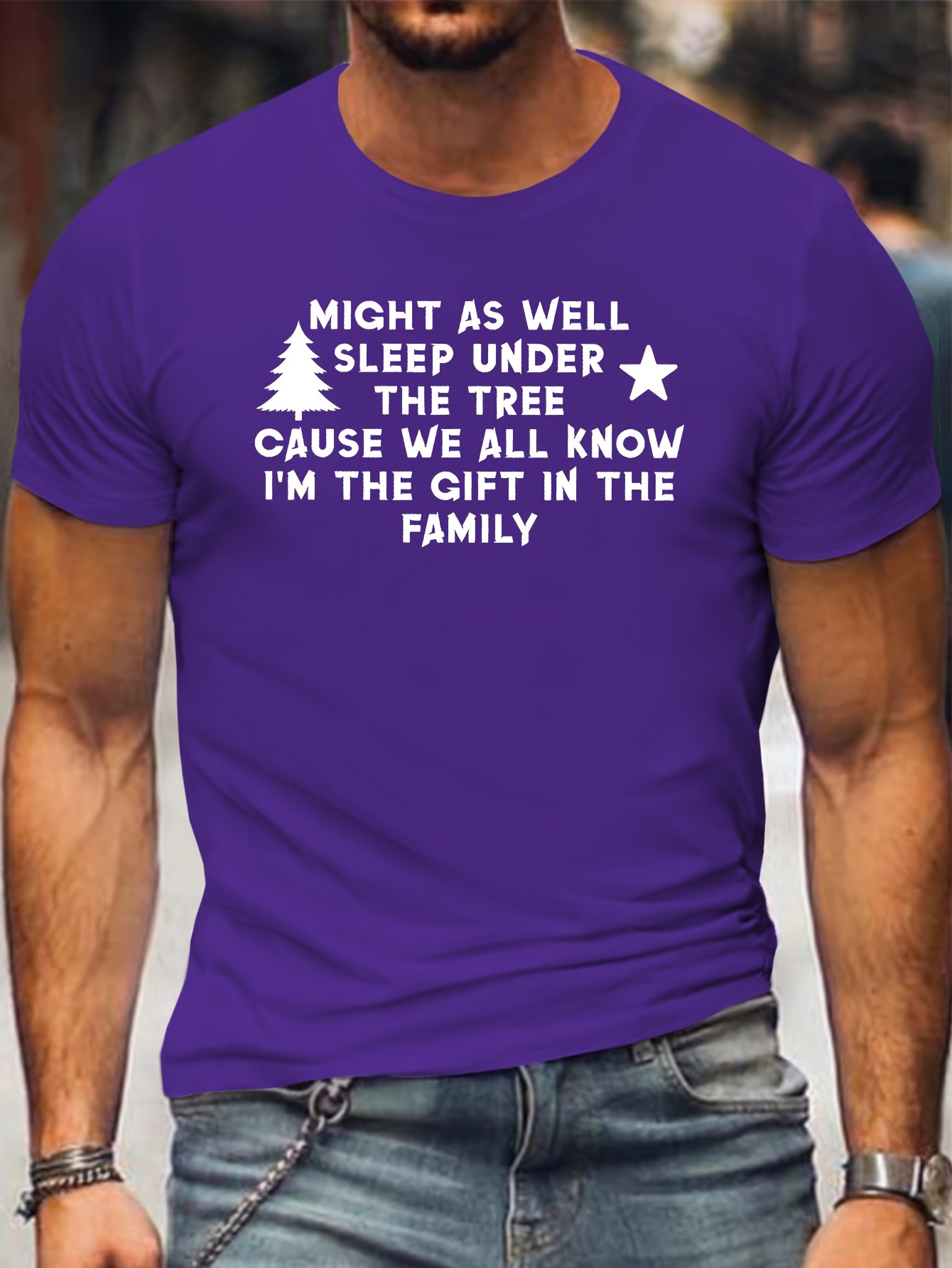 1pc Plus Size Men's Casual Christmas T-Shirt, 