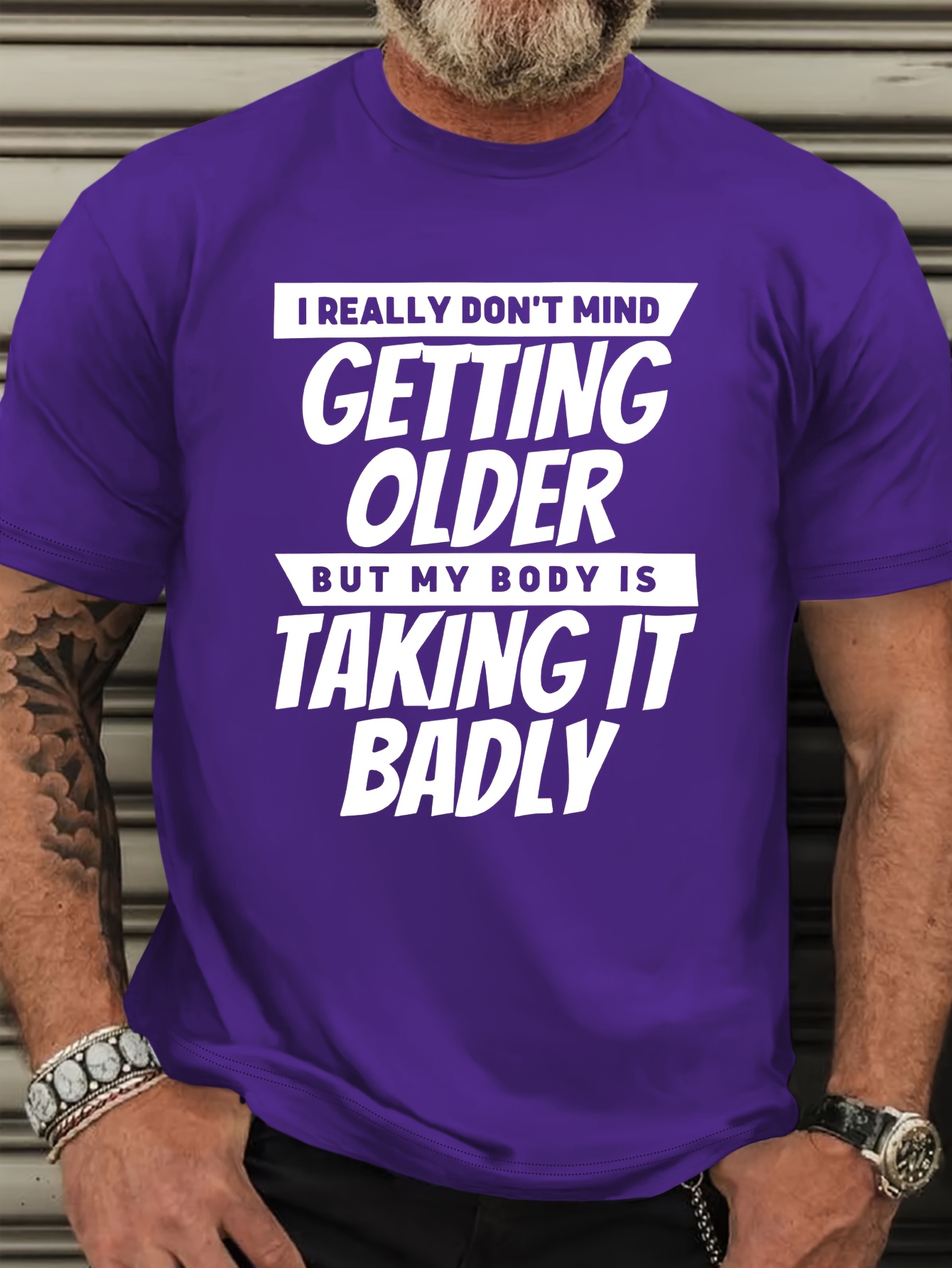 Plus Size Men's 'I Don't Mind Getting Older, But My Body Is Taking It Badly' Graphic Tee - Casual Round Neck T-Shirt, Breathable Polyester, Machine Washable, PLUS SIZE
