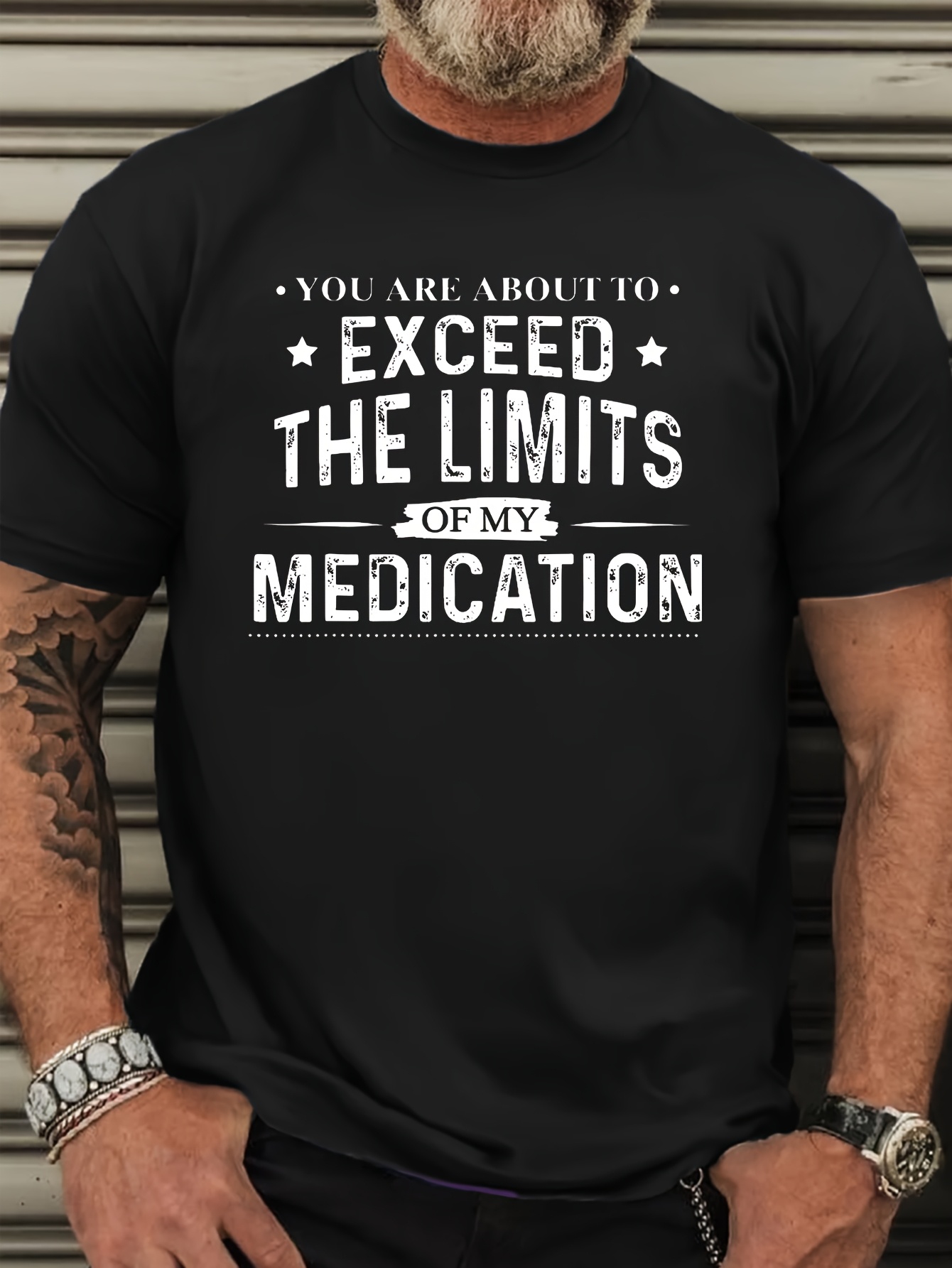 Plus Size Men's Casual Round Neck 'EXCEED THE LIMS MEDICATION' Short Sleeve T-Shirt