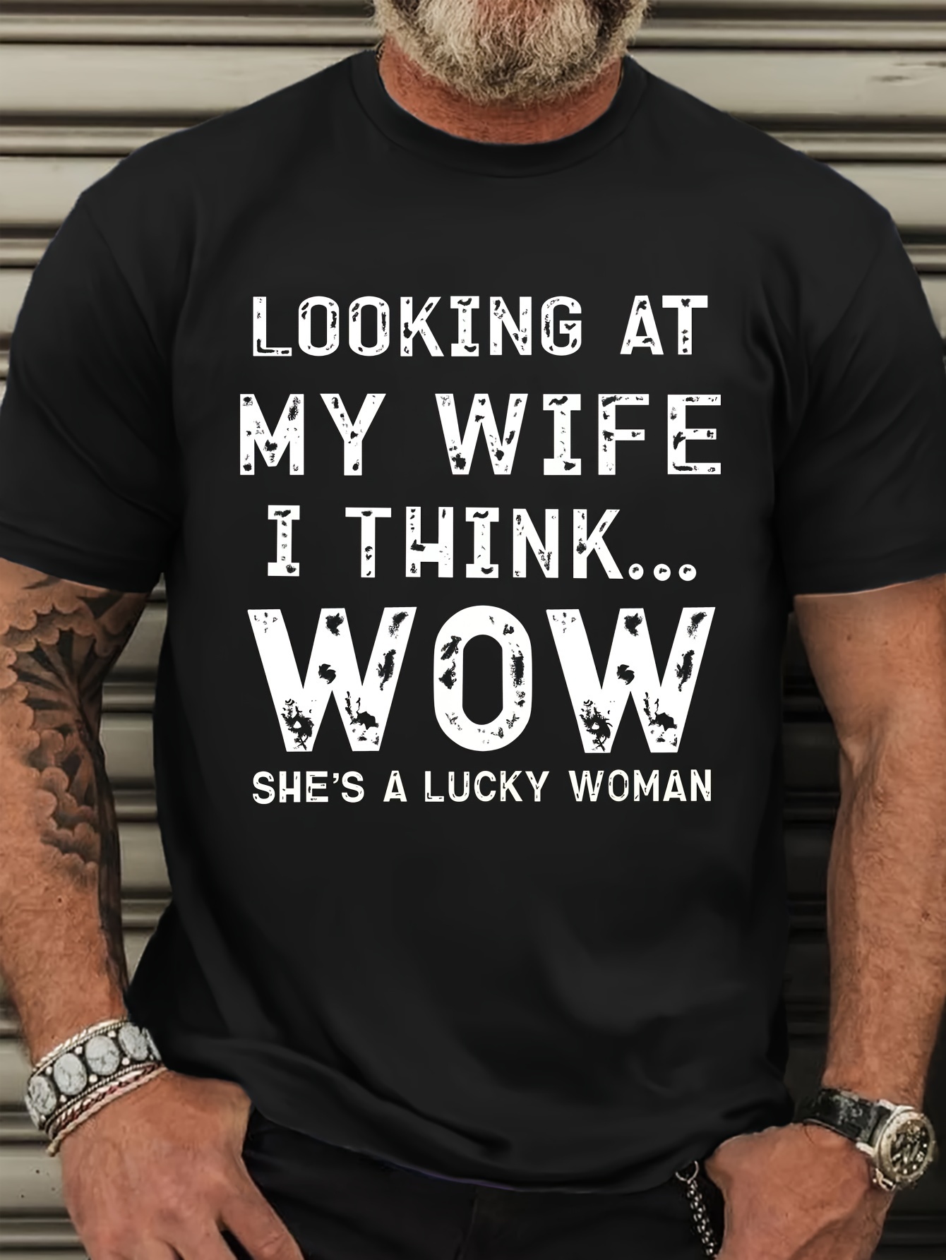 Men's Plus Size Casual Round Neck T-Shirt with Slogan 