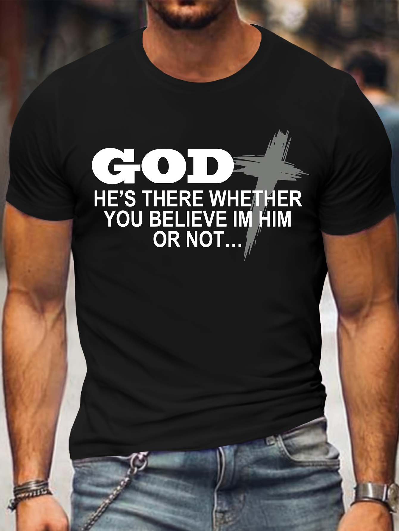 Men's Plus Size Crew Neck T-Shirts with Slogan Print |   Casual Polyester Knit Fabric |   Medium Stretch |   Regular Fit |   All-Season Adult Tops with Alphabet Pattern