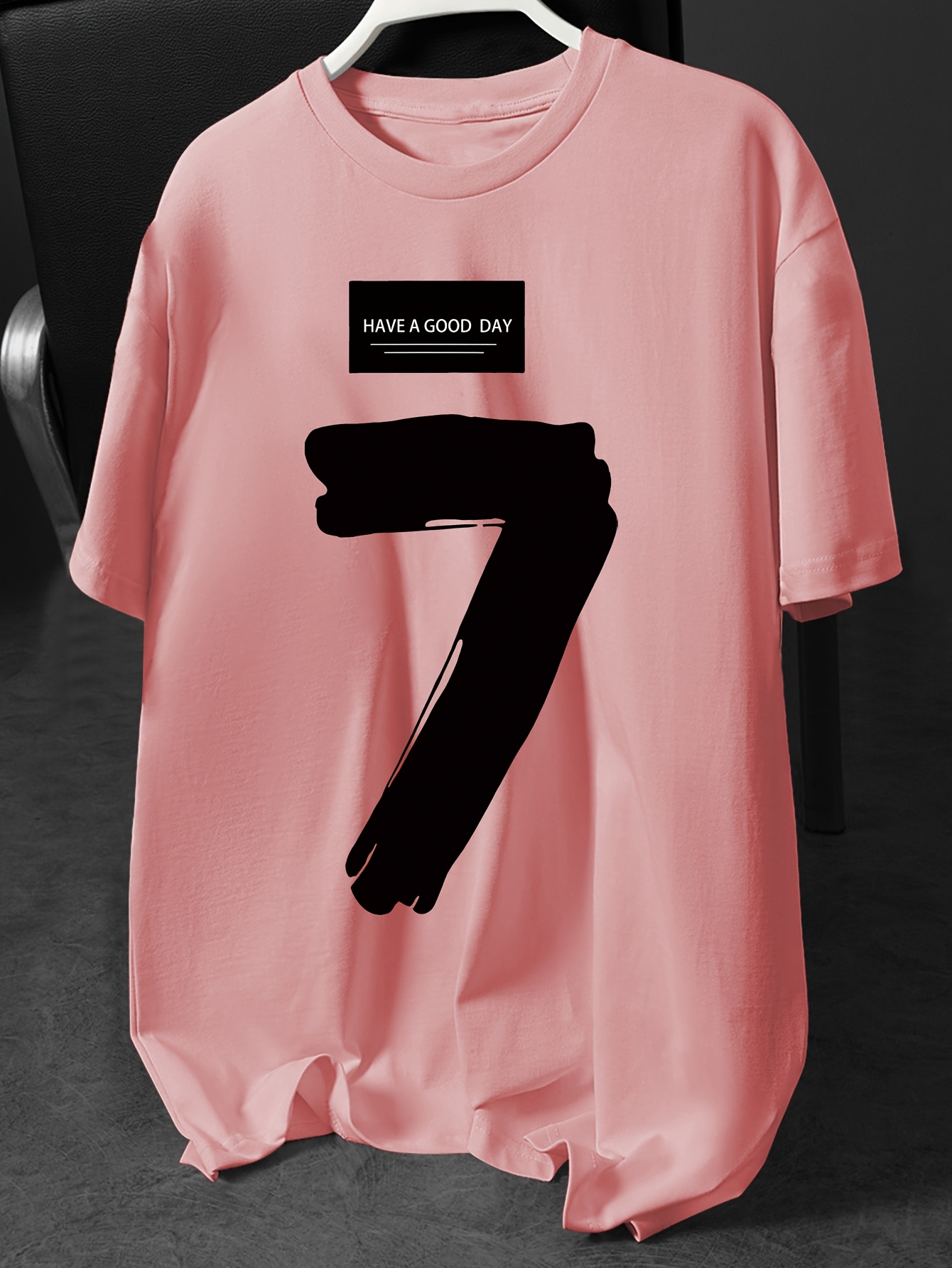 Men's Oversized Big & Tall Short Sleeve T-Shirt - Casual & Sporty Round Neck Summer Tee with 'Have a Good Day' & Number 7 Print, Soft Breathable Fabric for Casual Attire, Gym, Outings - Machine Washable S-XXL Sizes, PLUS SIZE