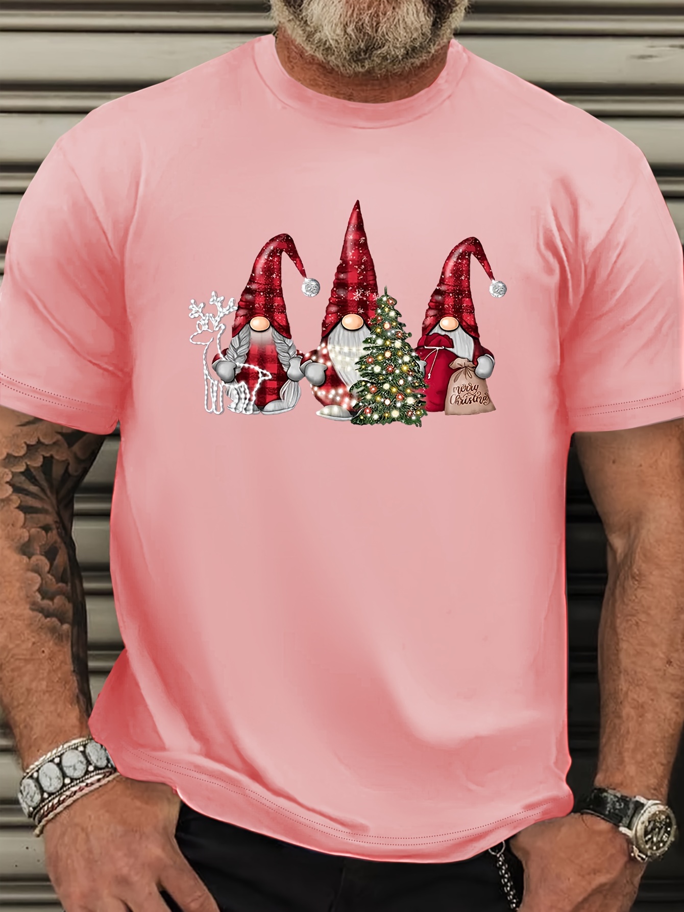 Plus Size Men's Elves Graphic Print T-shirt, Casual Short Sleeve Crew Neck Tee, Men's Clothing For Summer Outdoor