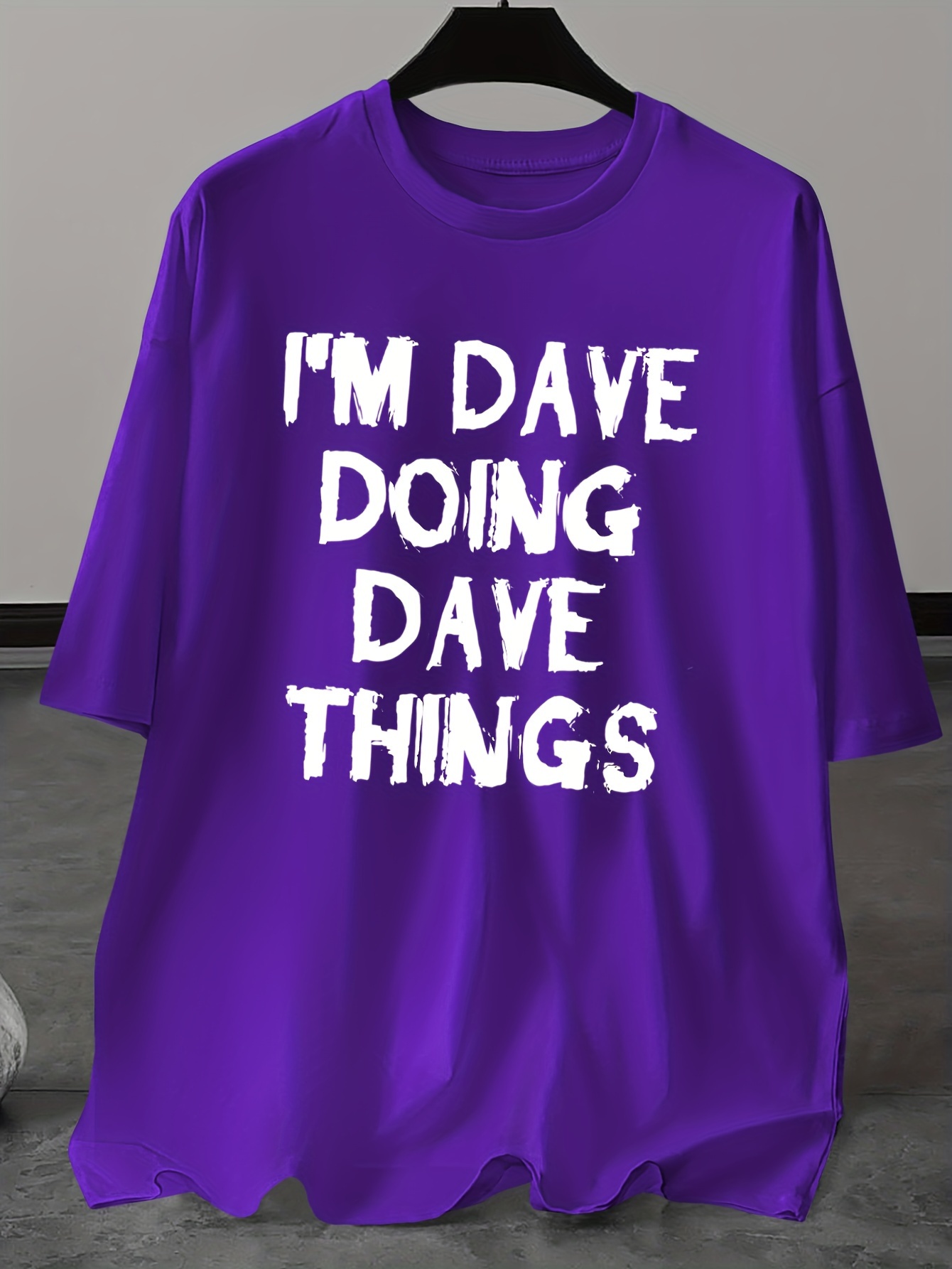1m Dave Doing Dave Things Print Plus Size Men's Casual Short Sleeve T-Shirt, Crew Neck, Summer, Machine Washable