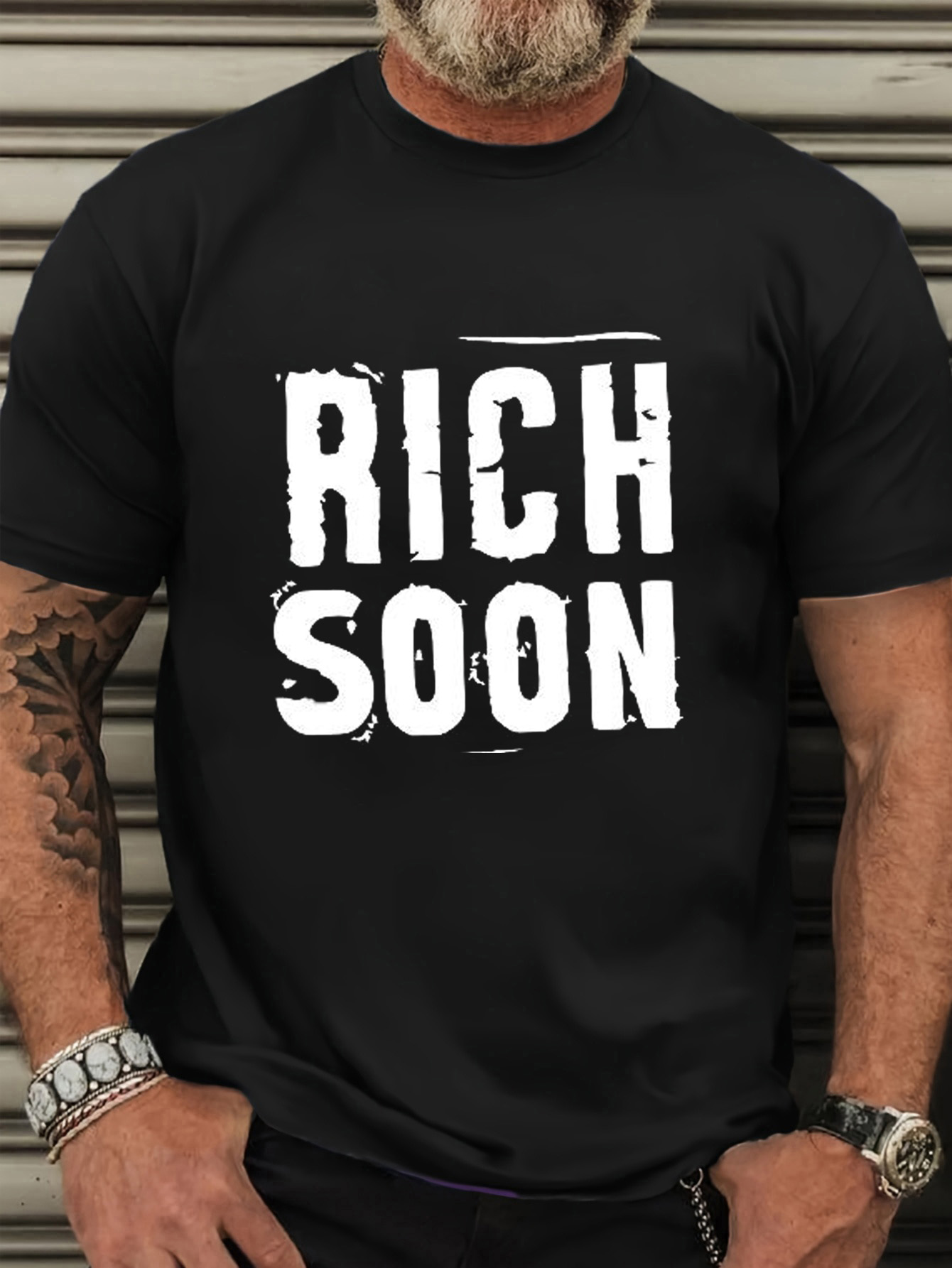 Men's Plus Size Oversized Fit Short Sleeve T-Shirt - Black with White 