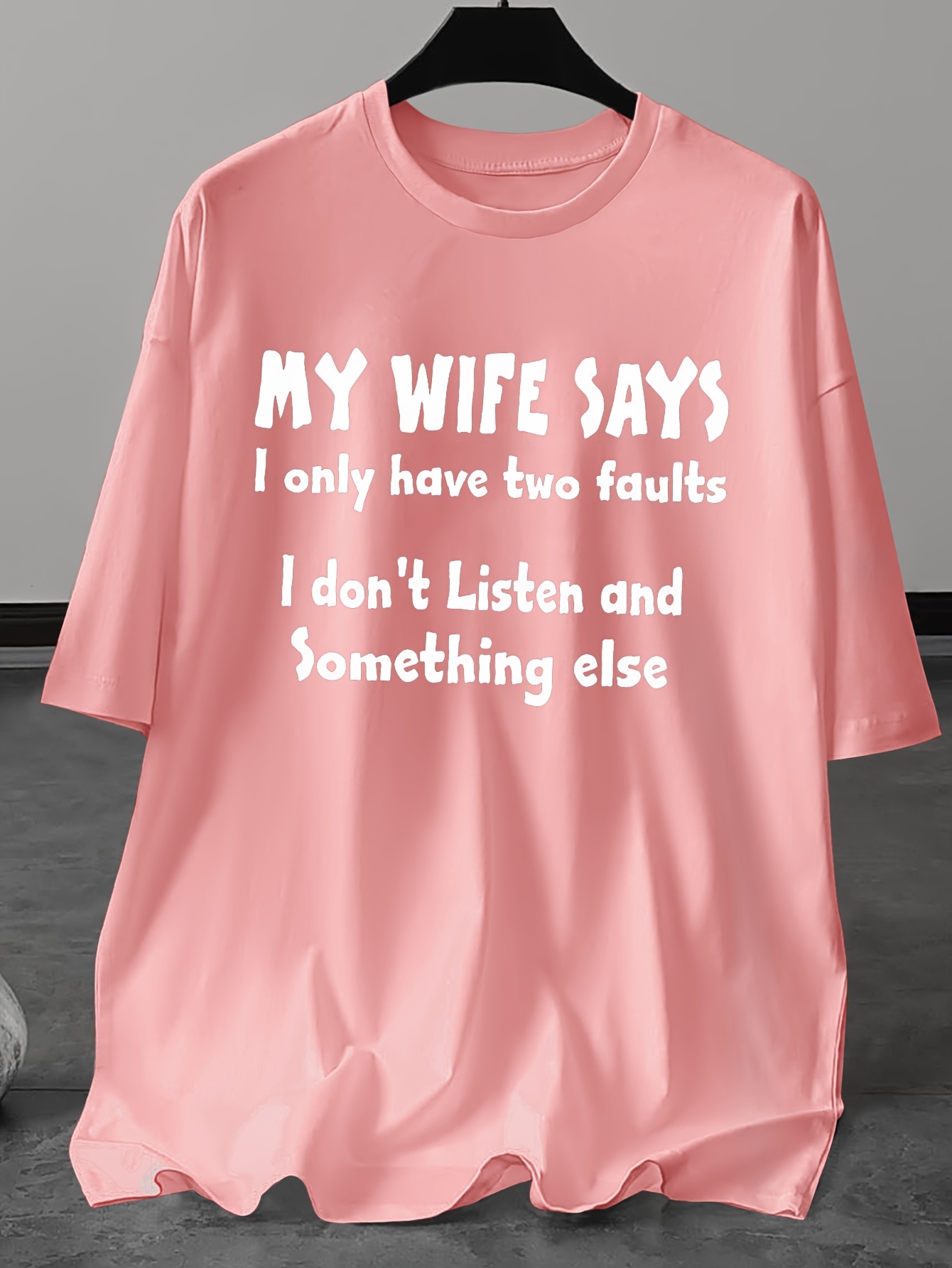 Plus Size Men's Casual Pink T-Shirt with 