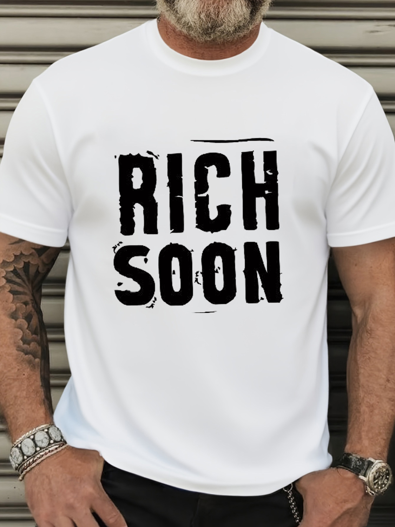 Men's Plus Size Oversized Fit Short Sleeve T-Shirt - Black with White 