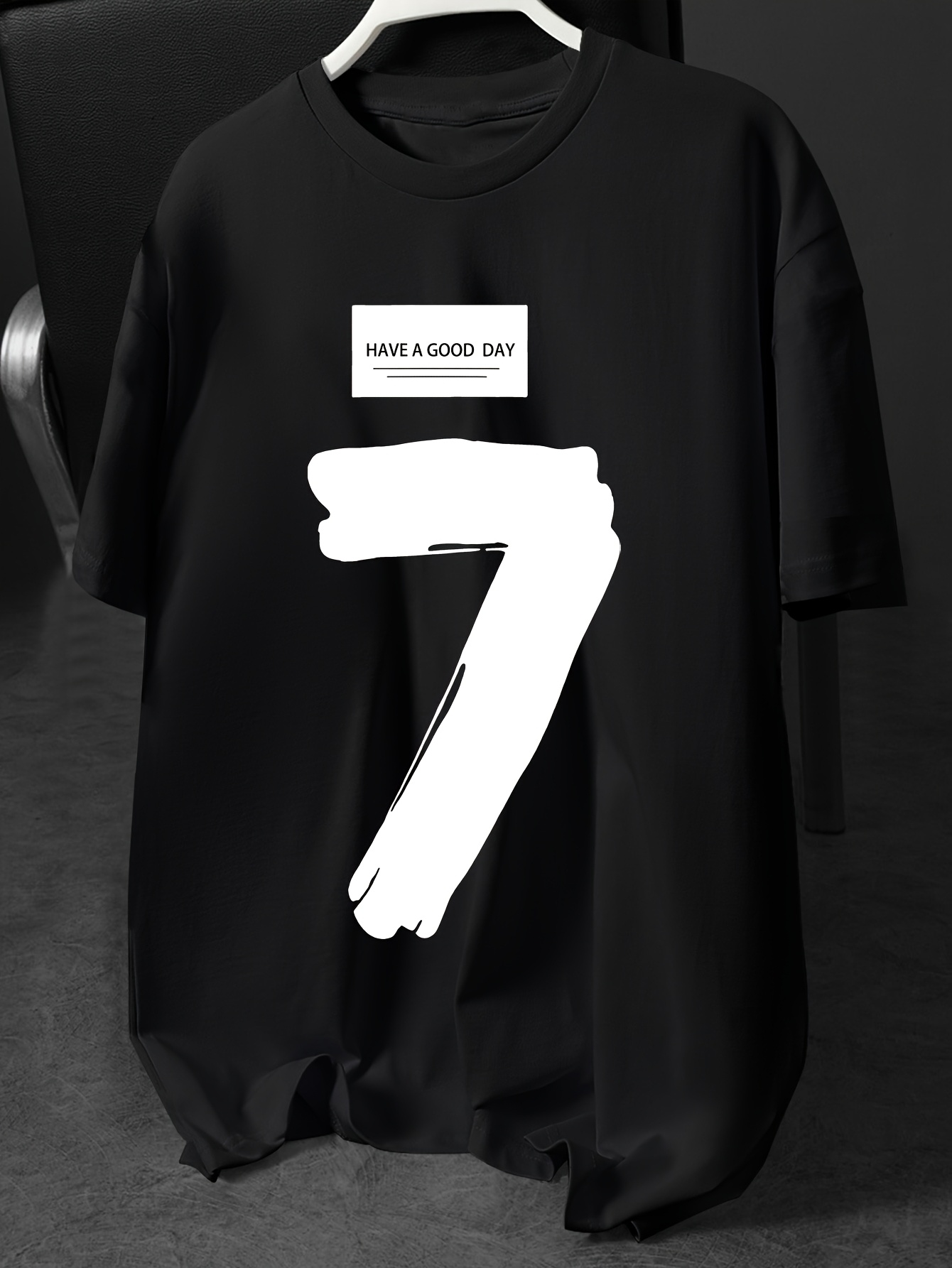 Men's Oversized Big & Tall Short Sleeve T-Shirt - Casual & Sporty Round Neck Summer Tee with 'Have a Good Day' & Number 7 Print, Soft Breathable Fabric for Casual Attire, Gym, Outings - Machine Washable S-XXL Sizes, PLUS SIZE