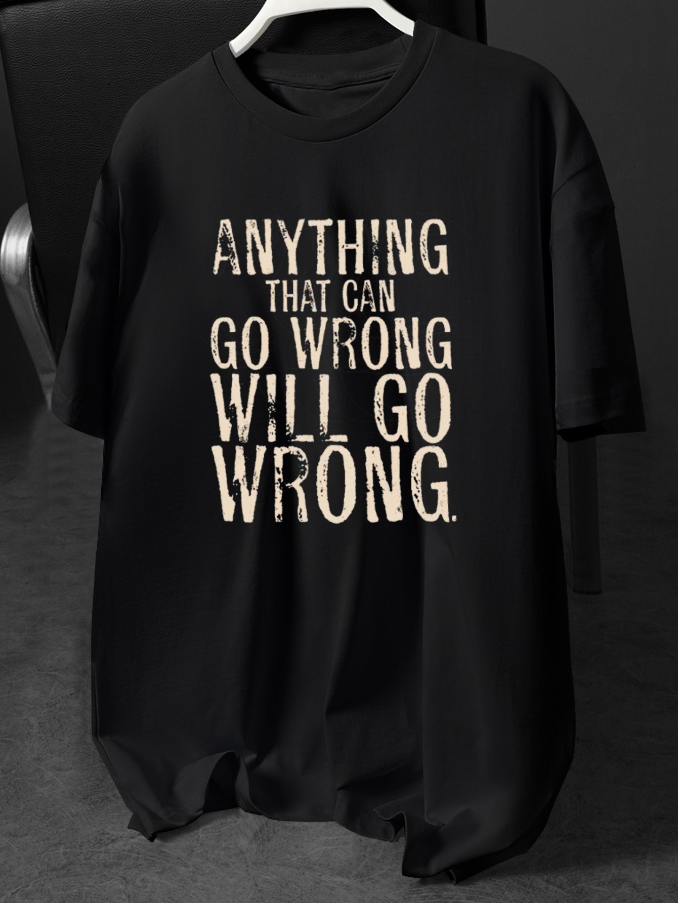 Plus Size Men's Short Sleeve T-Shirt with Street Style, Vintage Distressed Murphy's Law Slogan 