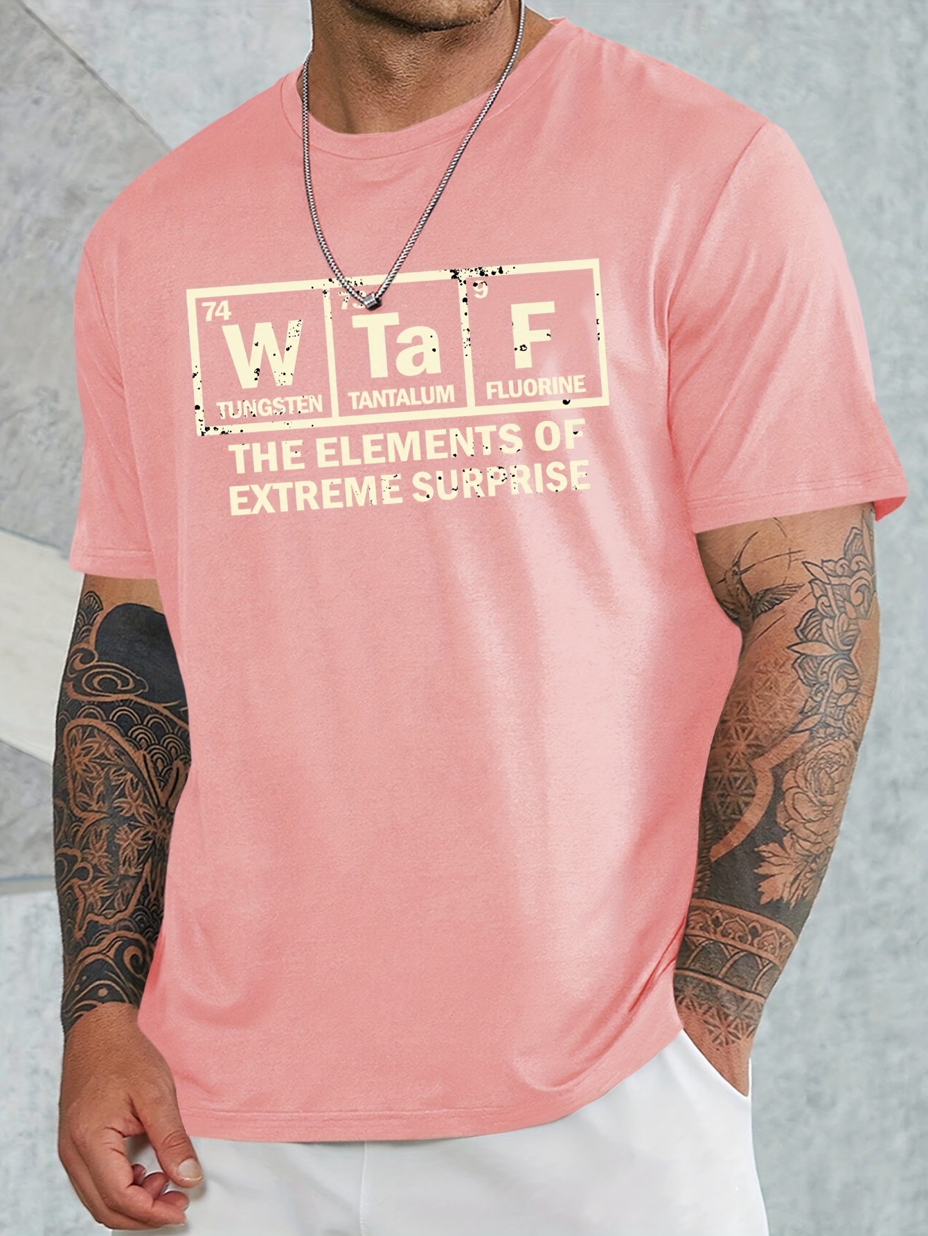 Plus Size Men's Casual Crew Neck T-Shirt with Periodic Table 