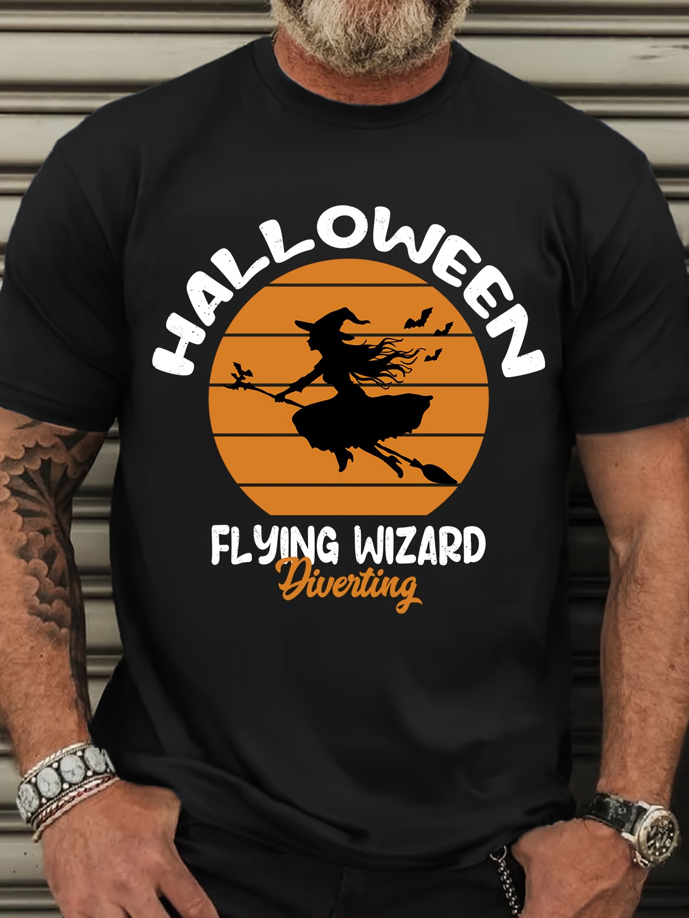 Mens Plus Size Halloween Graphic Tee - Casual Round Neck Short Sleeve T-Shirt with Letter Print, Breathable Polyester Fabric, Plus Size