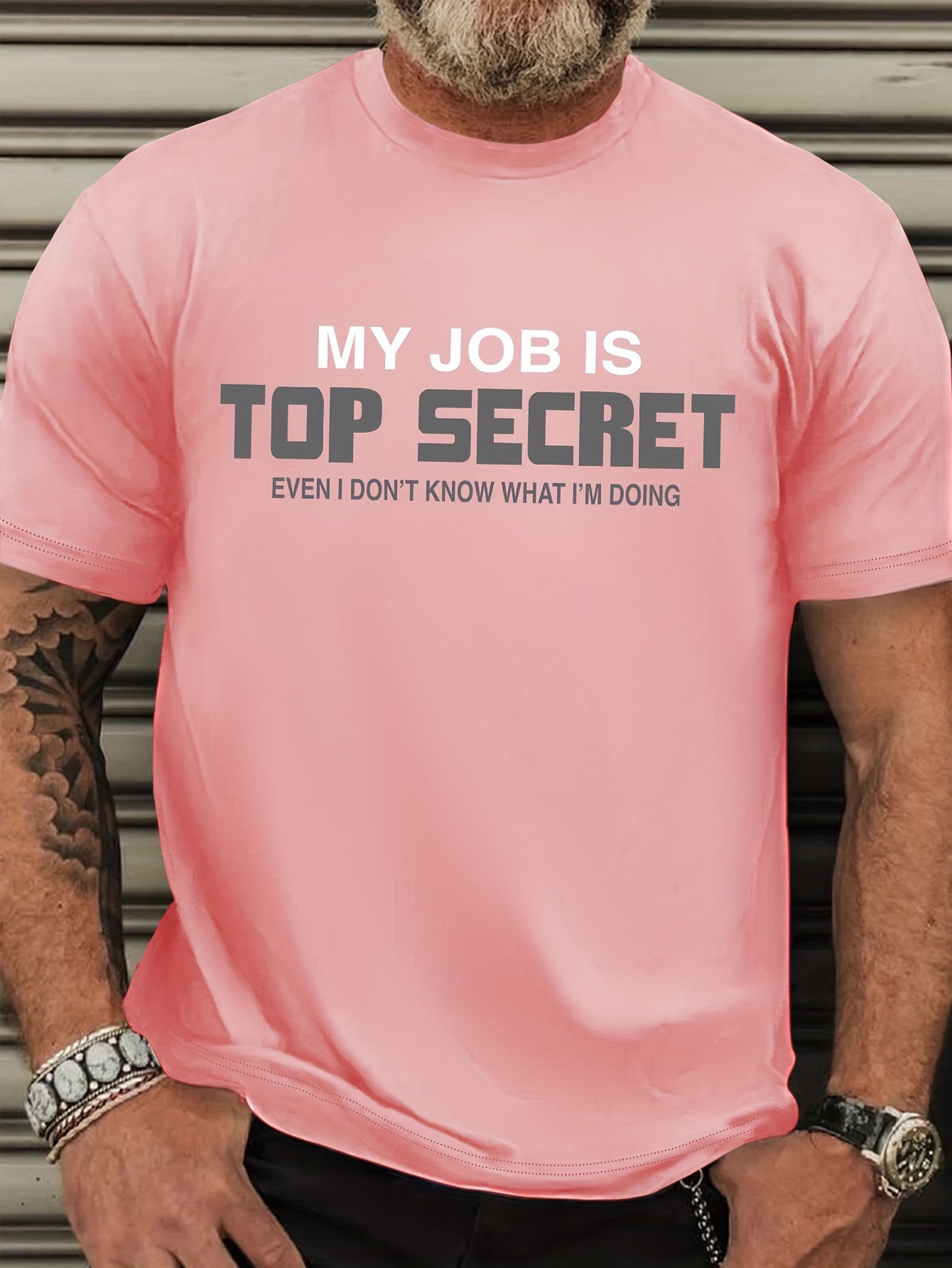 Plus Size Men's Casual T-Shirt - Humorous 'My Job Is Top Secret, Even I Don't Know What I'm Doing' Slogan - Breathable Polyester, Round Neck, Short Sleeve - For Spring/Summer/Fall - Perfect for Men - Ideal Gift for Funny Guys