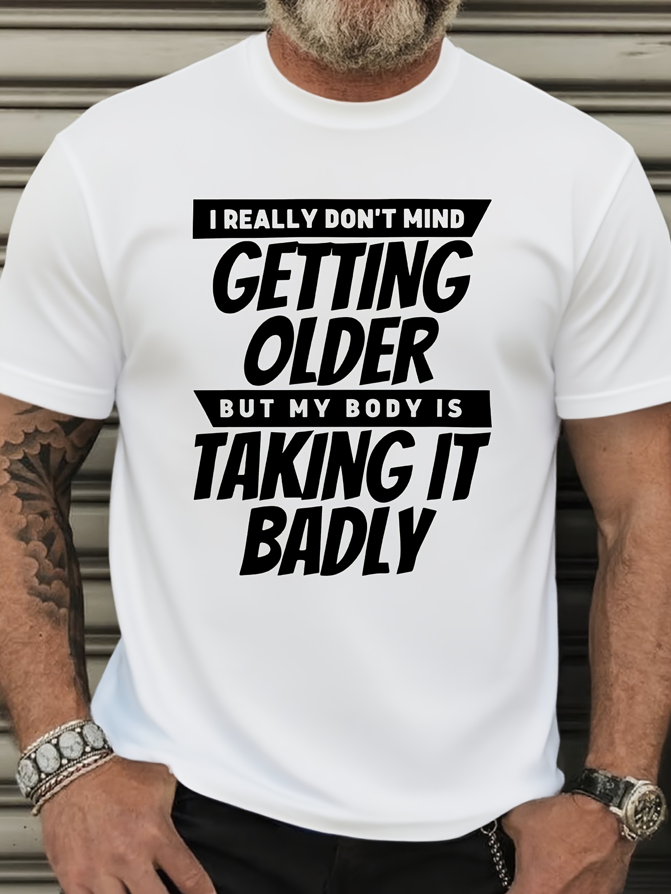 Plus Size Men's 'I Don't Mind Getting Older, But My Body Is Taking It Badly' Graphic Tee - Casual Round Neck T-Shirt, Breathable Polyester, Machine Washable, PLUS SIZE