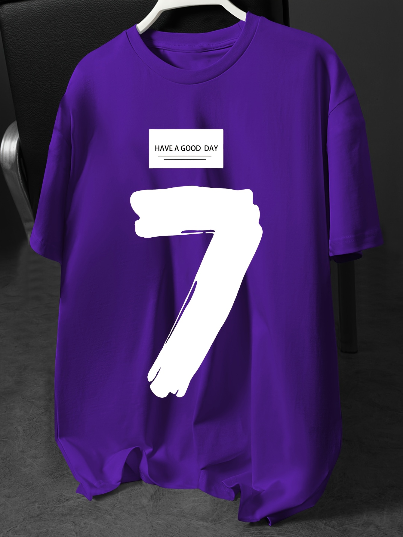 Men's Oversized Big & Tall Short Sleeve T-Shirt - Casual & Sporty Round Neck Summer Tee with 'Have a Good Day' & Number 7 Print, Soft Breathable Fabric for Casual Attire, Gym, Outings - Machine Washable S-XXL Sizes, PLUS SIZE