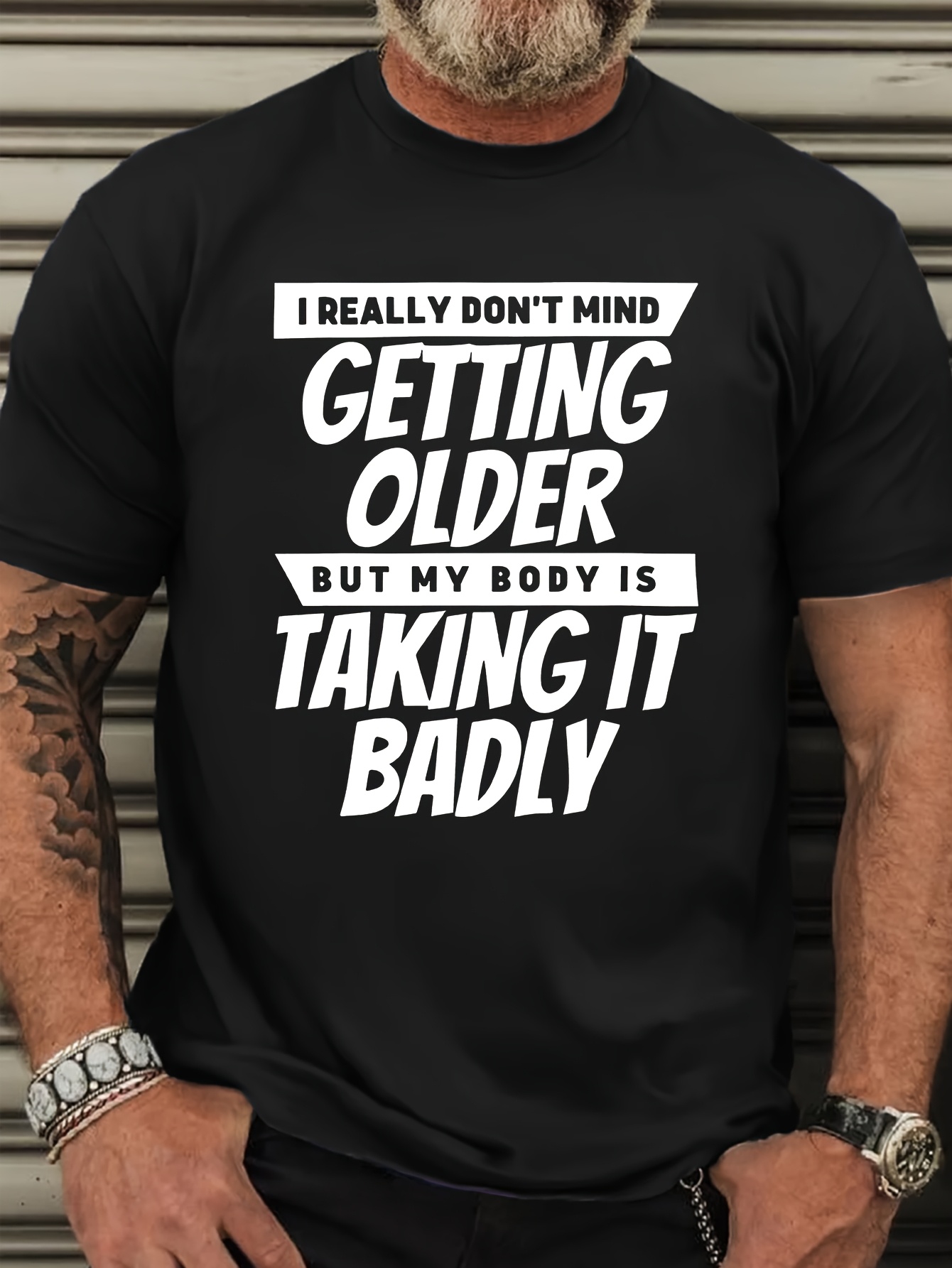 Plus Size Men's 'I Don't Mind Getting Older, But My Body Is Taking It Badly' Graphic Tee - Casual Round Neck T-Shirt, Breathable Polyester, Machine Washable, PLUS SIZE