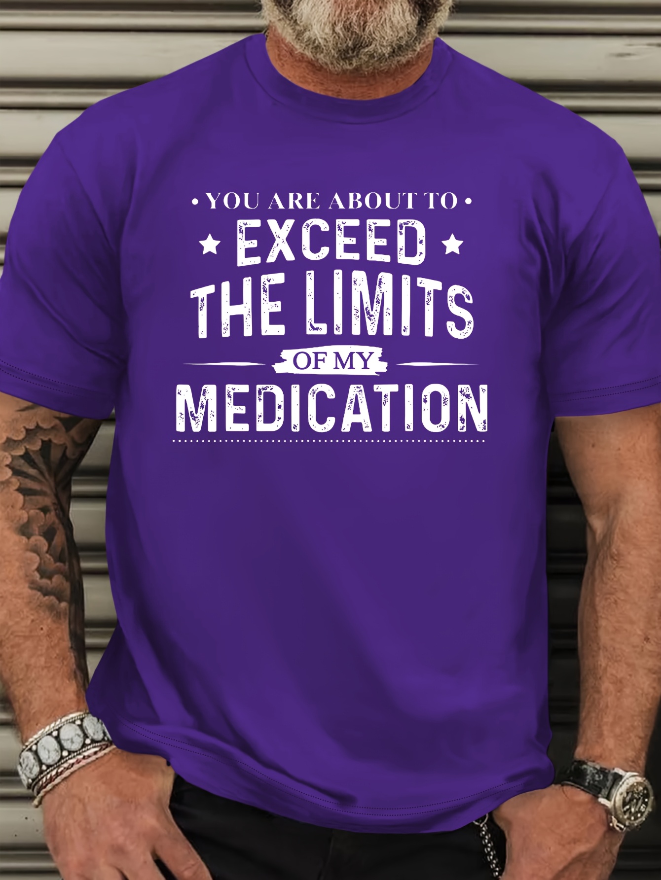 Plus Size Men's Casual Round Neck 'EXCEED THE LIMS MEDICATION' Short Sleeve T-Shirt