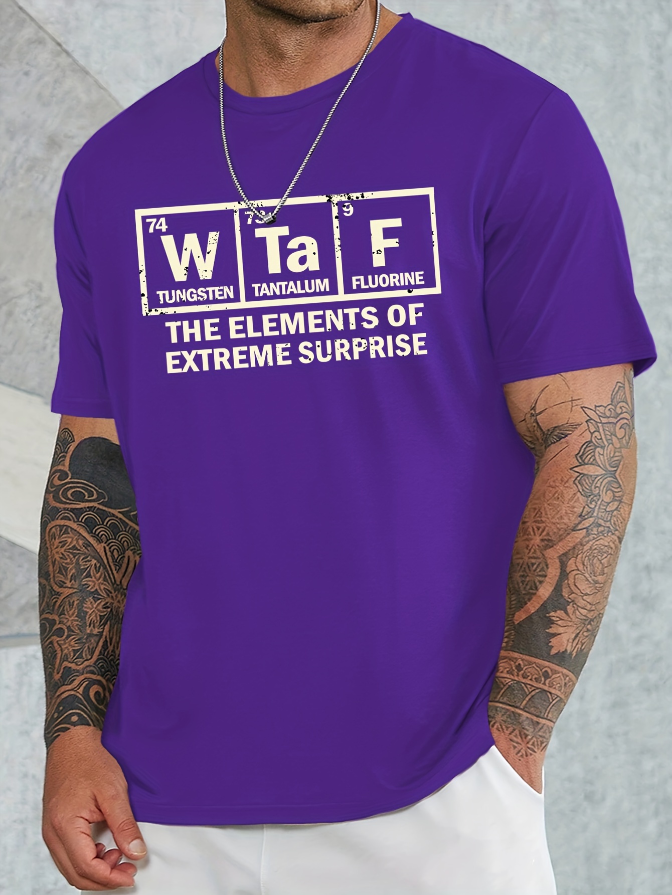 Plus Size Men's Casual Crew Neck T-Shirt with Periodic Table 