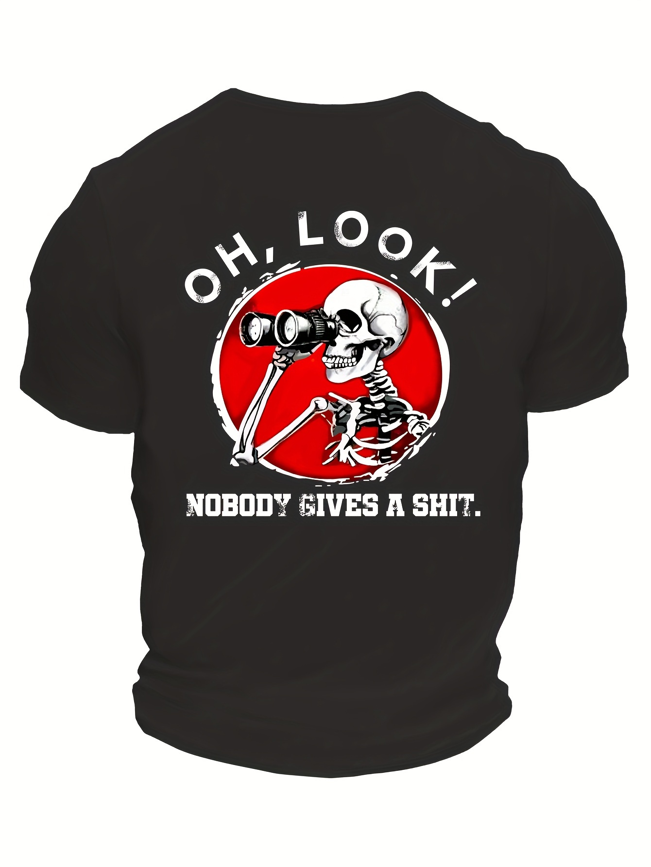 Mens Plus Size Casual Crew Neck T-Shirt with Skull Print & Slogan - Polyester Knit Fabric, Medium Stretch, Regular Fit, All-Season Adult Tee