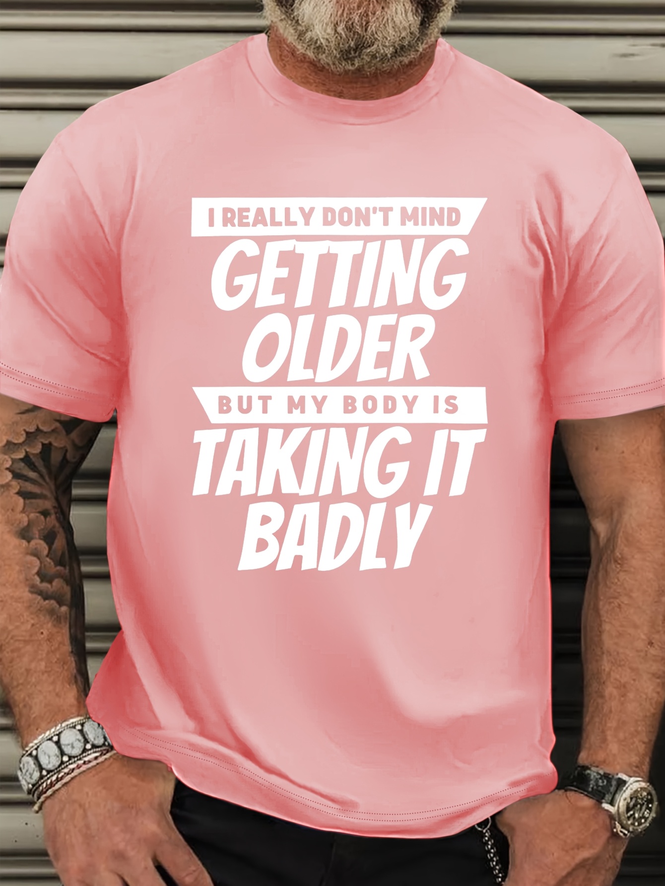 Plus Size Men's 'I Don't Mind Getting Older, But My Body Is Taking It Badly' Graphic Tee - Casual Round Neck T-Shirt, Breathable Polyester, Machine Washable, PLUS SIZE
