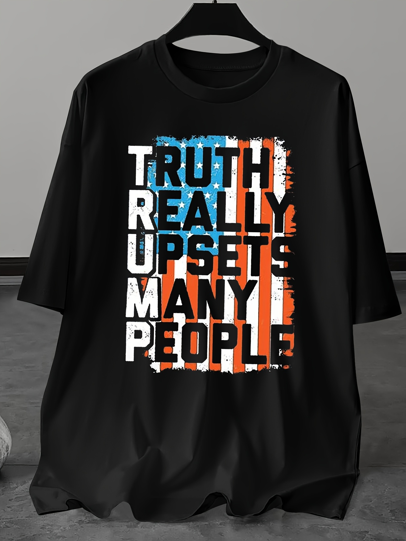 Men's Oversized T-Shirt with Bold Orange & TRUTH REALLY UPSETS MANY PEOPLE Graphic Print - Casual Round Neck Short Sleeve Summer Tee, Plus Size, Machine Washable