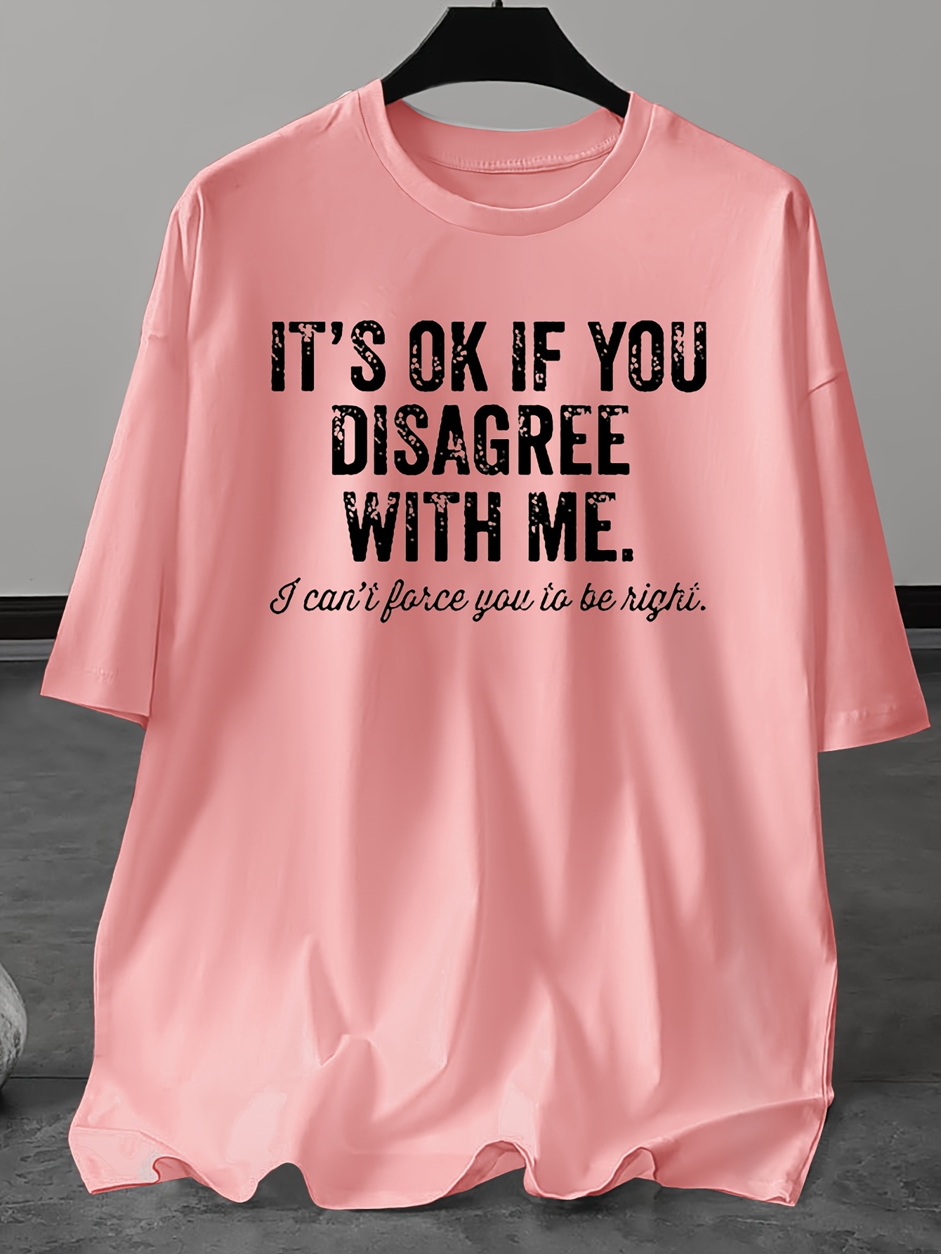 Men's Plus Size Casual T-Shirt - 'It's OK If You Disagree with Me' Funny Quote Tee |   White Round Neck Short Sleeve Shirt |   Bold Black Text Print, Regular Fit, Soft Fabric, Comfortable Everyday Wear, Summer Top, Plus Size
