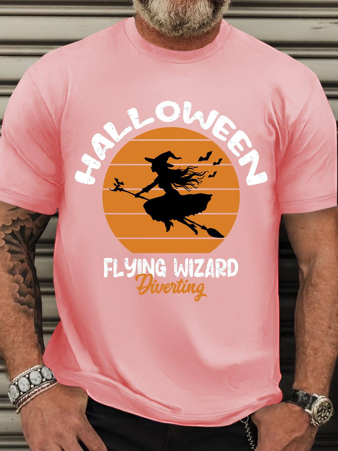 Mens Plus Size Halloween Graphic Tee - Casual Round Neck Short Sleeve T-Shirt with Letter Print, Breathable Polyester Fabric, Plus Size