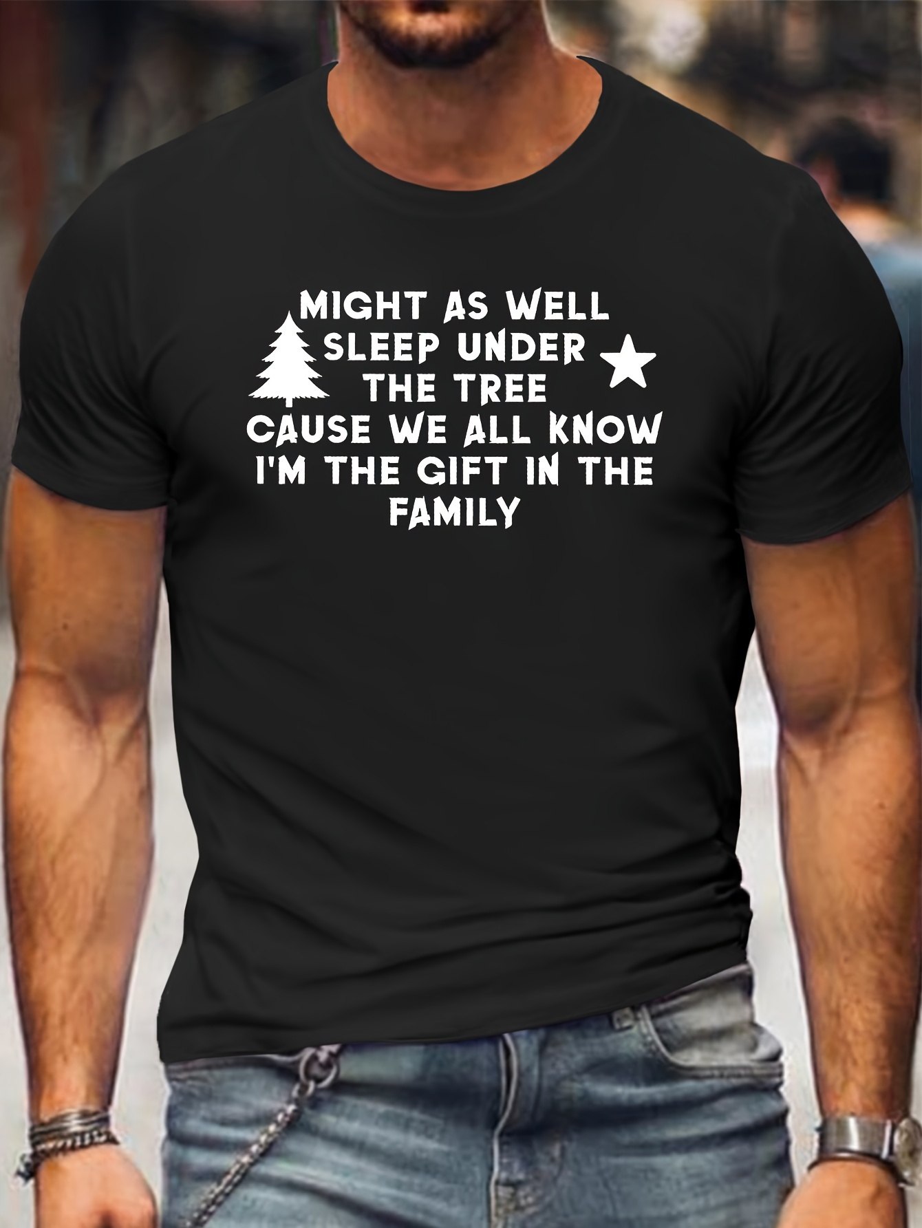 1pc Plus Size Men's Casual Christmas T-Shirt, 