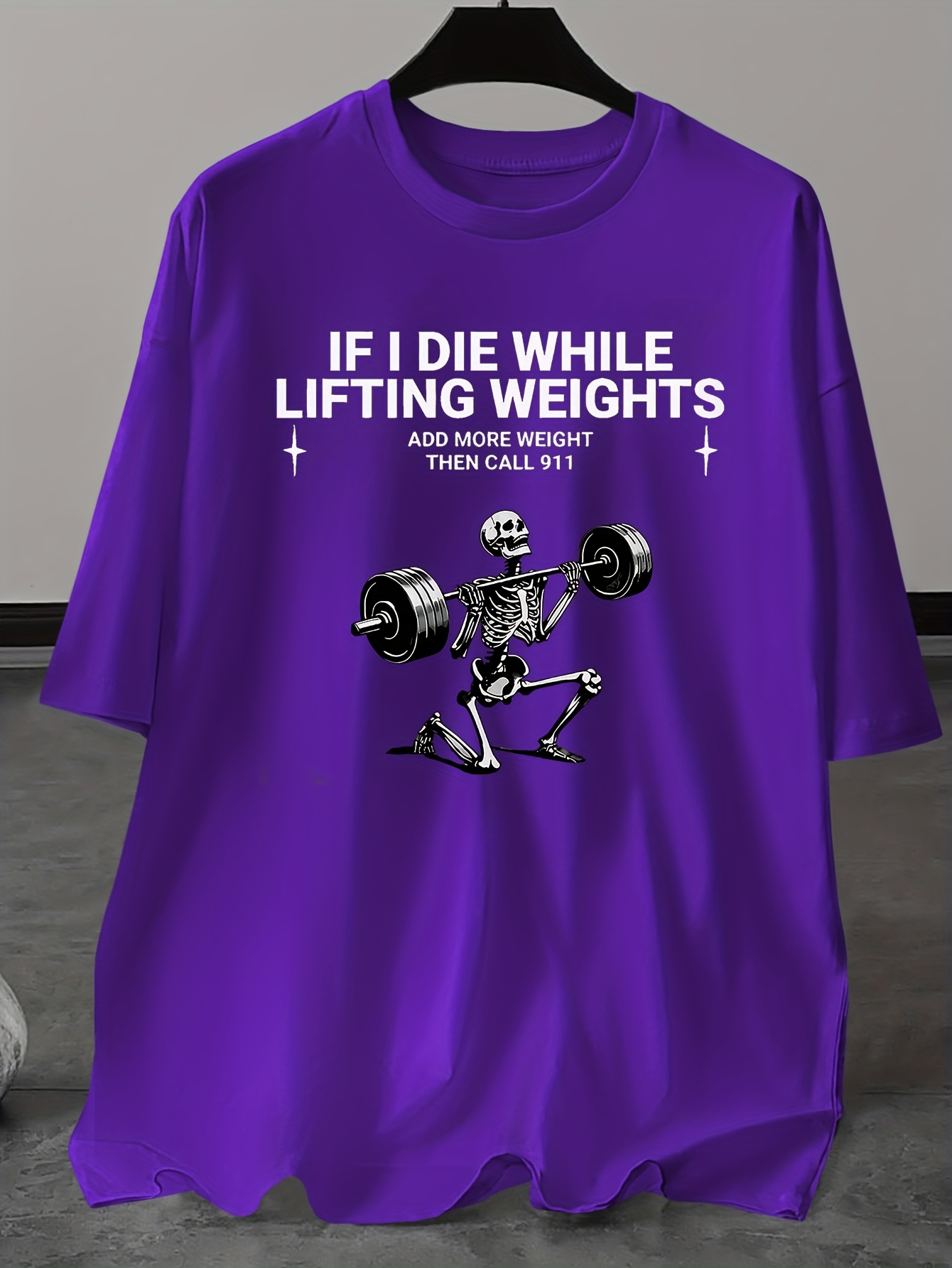 Plus Size Men's Casual Crew Neck T-Shirt - Polyester Knit Fabric with Slight Stretch, Regular Fit, Humorous Weightlifting Slogan - For Summer - Perfect for Men Who Love Fitness & Humor