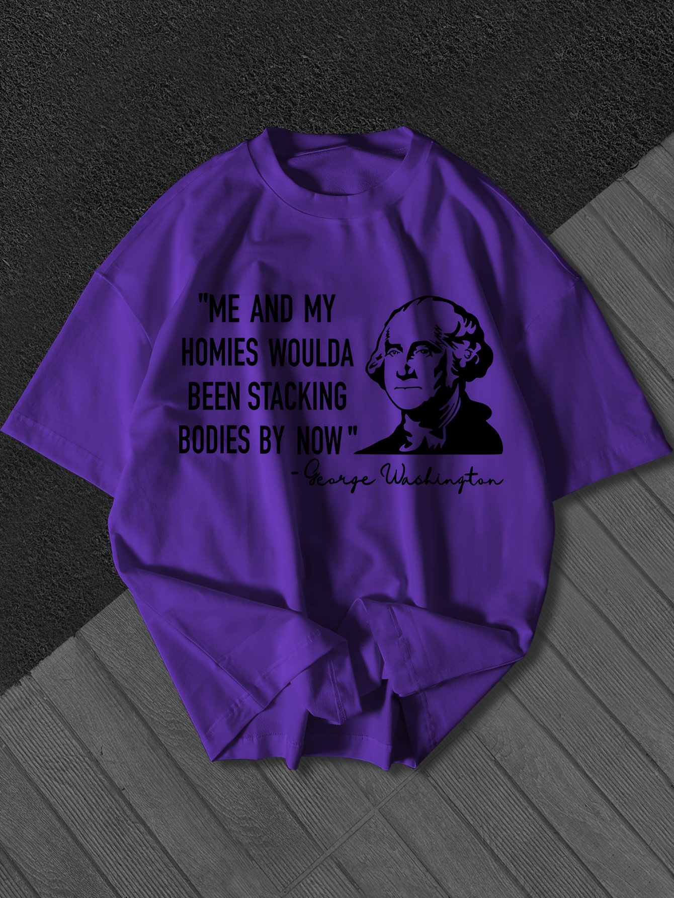 Men's Plus Size Crew Neck T-Shirt, Casual Short Sleeve, Polyester, George Washington Quote Print, Lettering & Portrait Graphic, Regular Fit, All-Season, Adult Men's Fashion Top